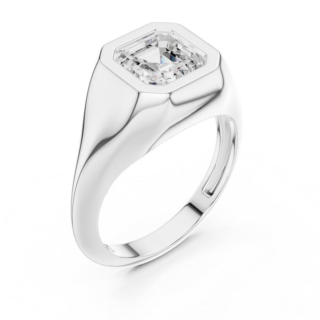 Asscher Cut Diamond Ring with Bezel Signet Setting
