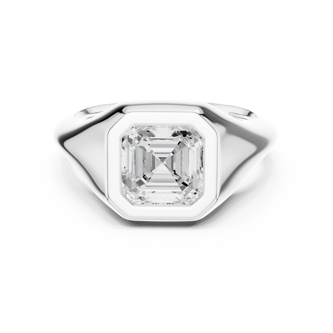 Asscher Cut Diamond Ring with Bezel Signet Setting