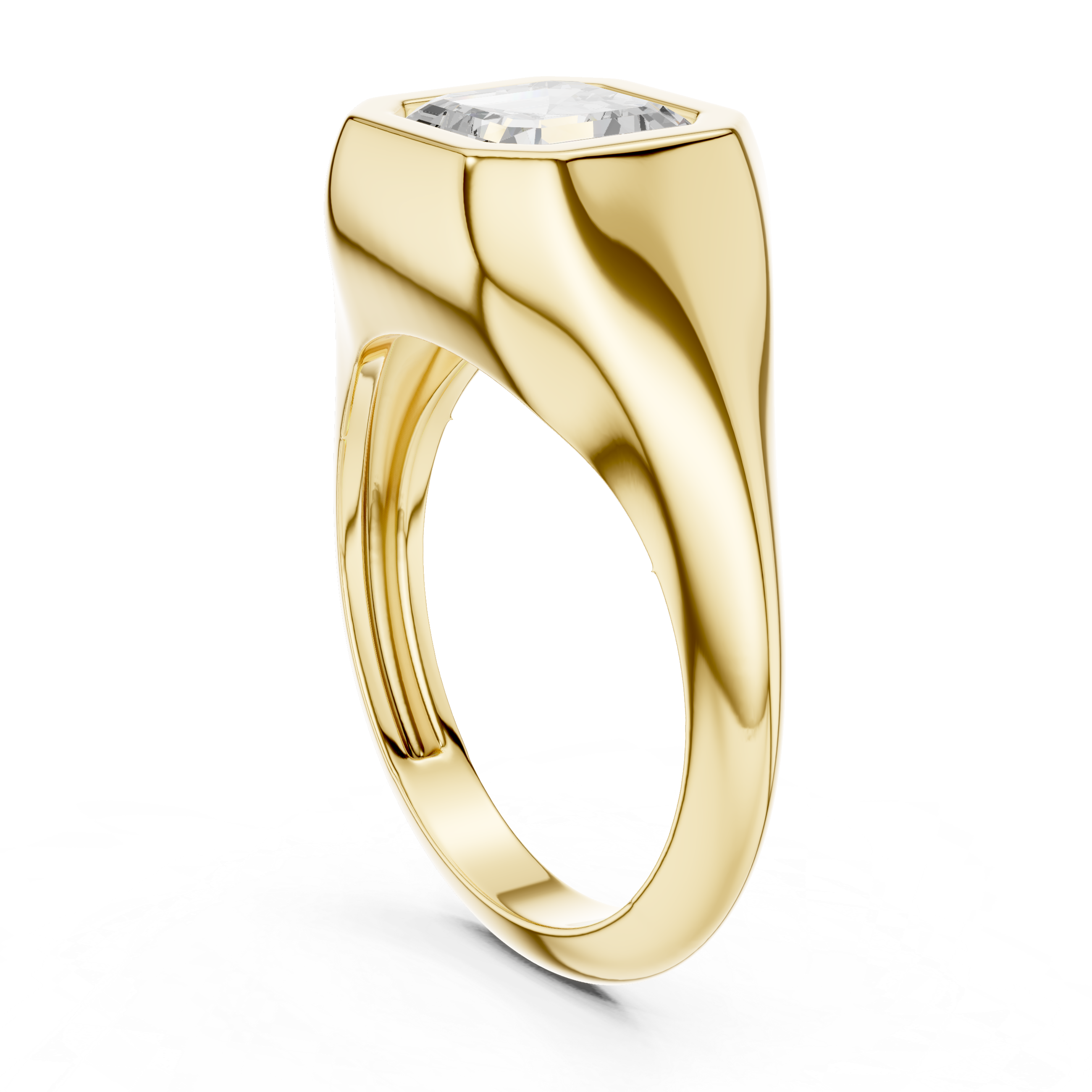 Asscher Cut Diamond Ring with Bezel Signet Setting