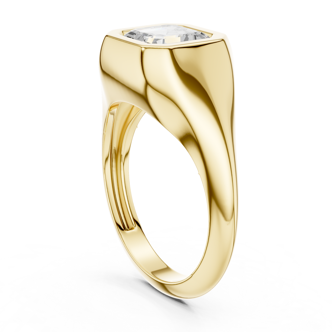 Asscher Cut Diamond Ring with Bezel Signet Setting