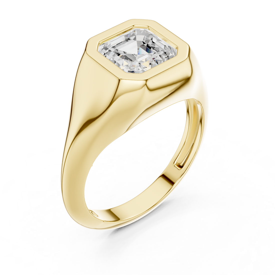 Asscher Cut Diamond Ring with Bezel Signet Setting