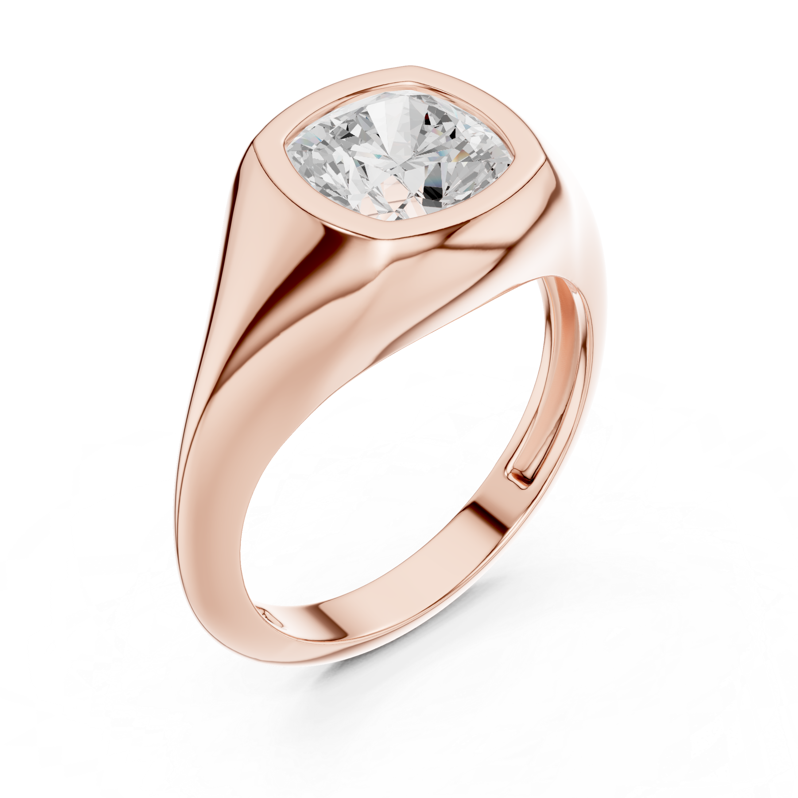 Cushion Cut Diamond Ring with Bezel Signet Setting