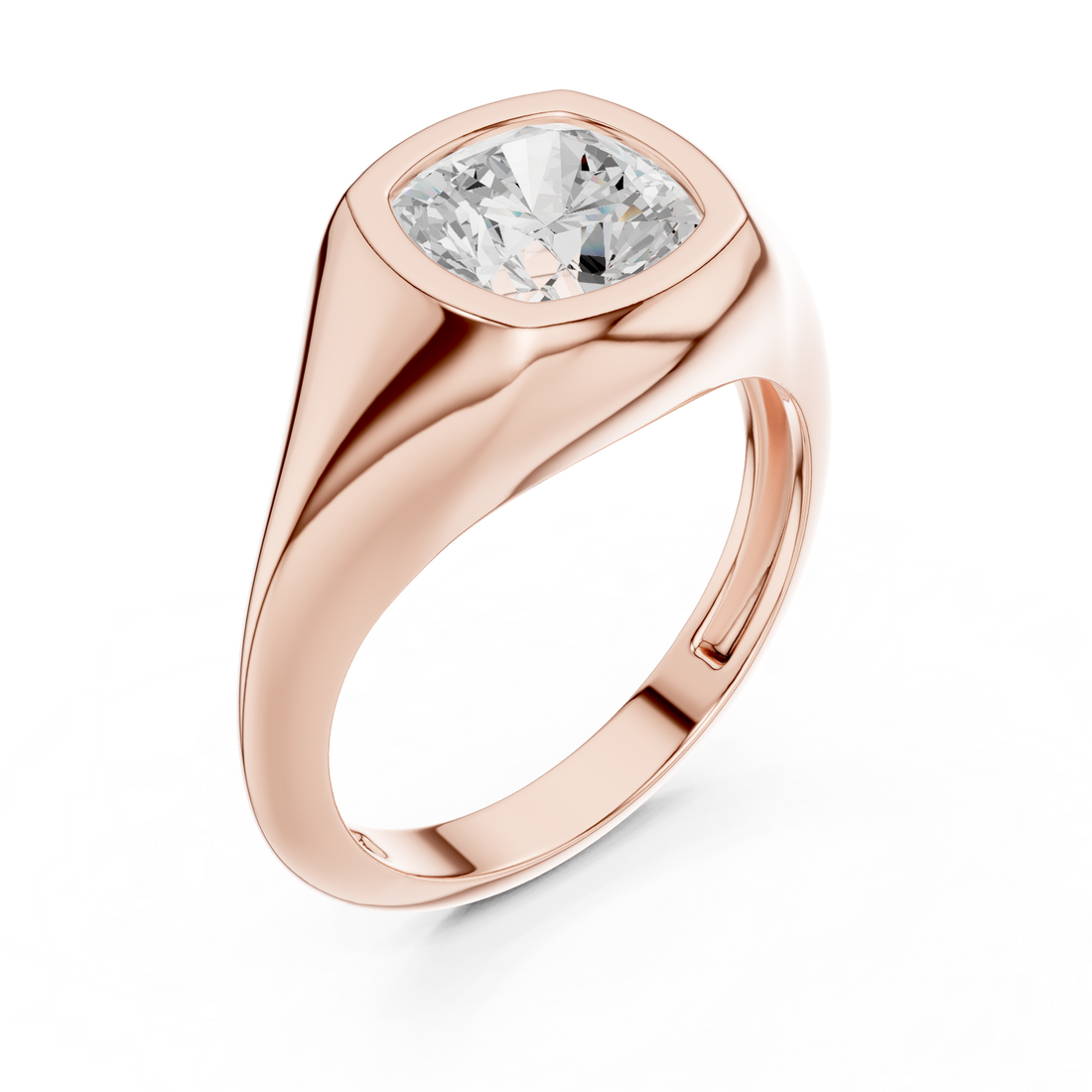 Cushion Cut Diamond Ring with Bezel Signet Setting