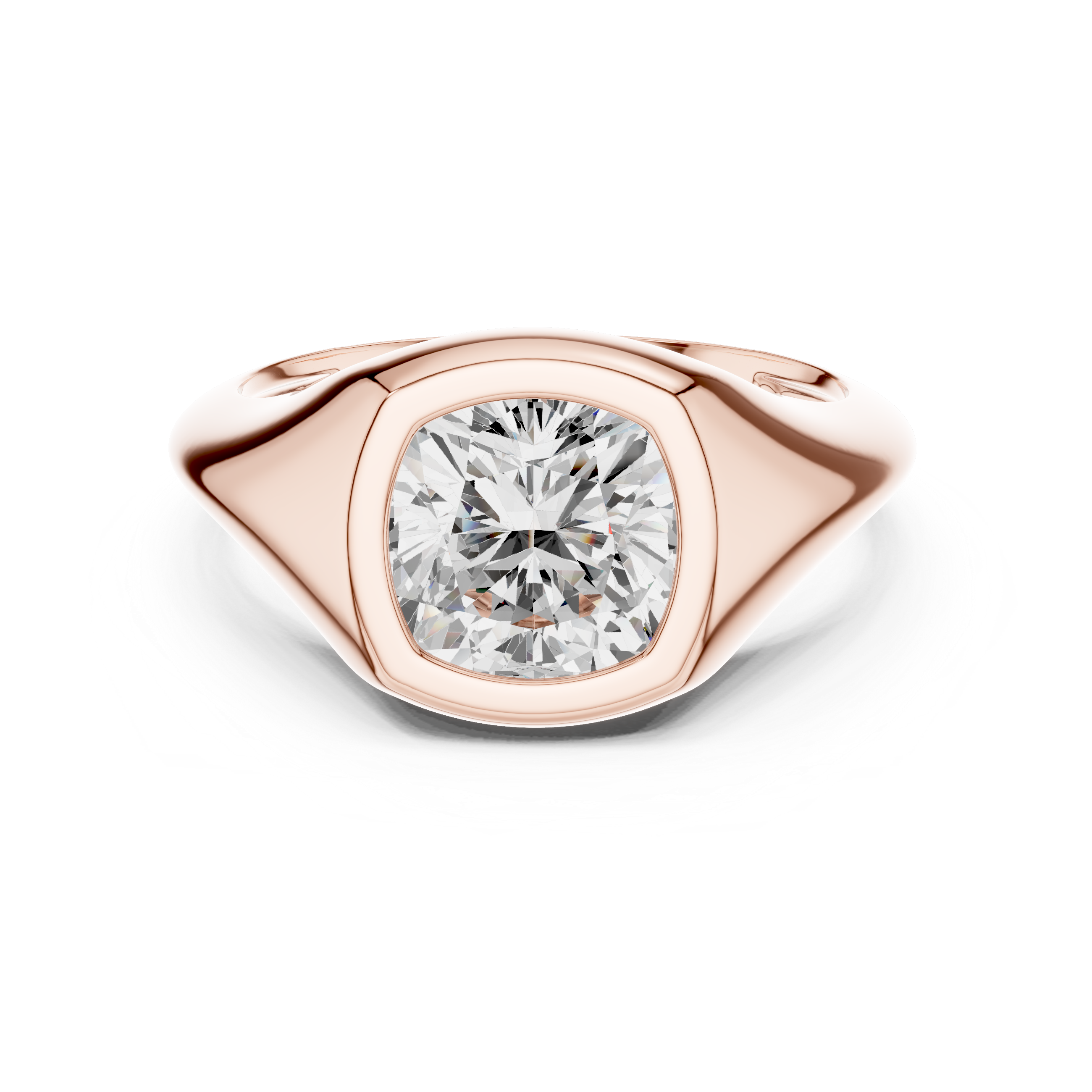 Cushion Cut Diamond Ring with Bezel Signet Setting