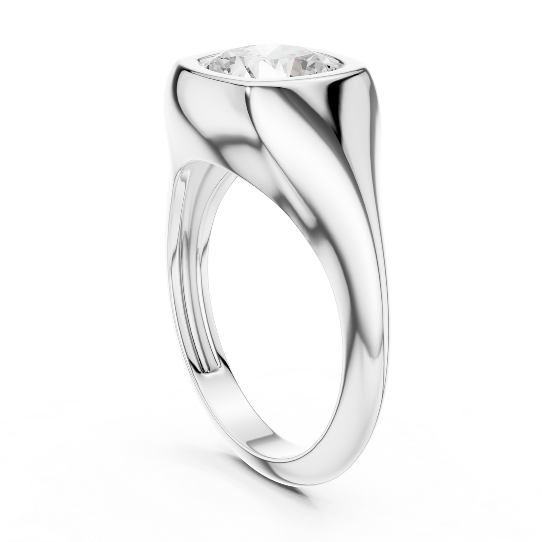 Cushion Cut Diamond Ring with Bezel Signet Setting