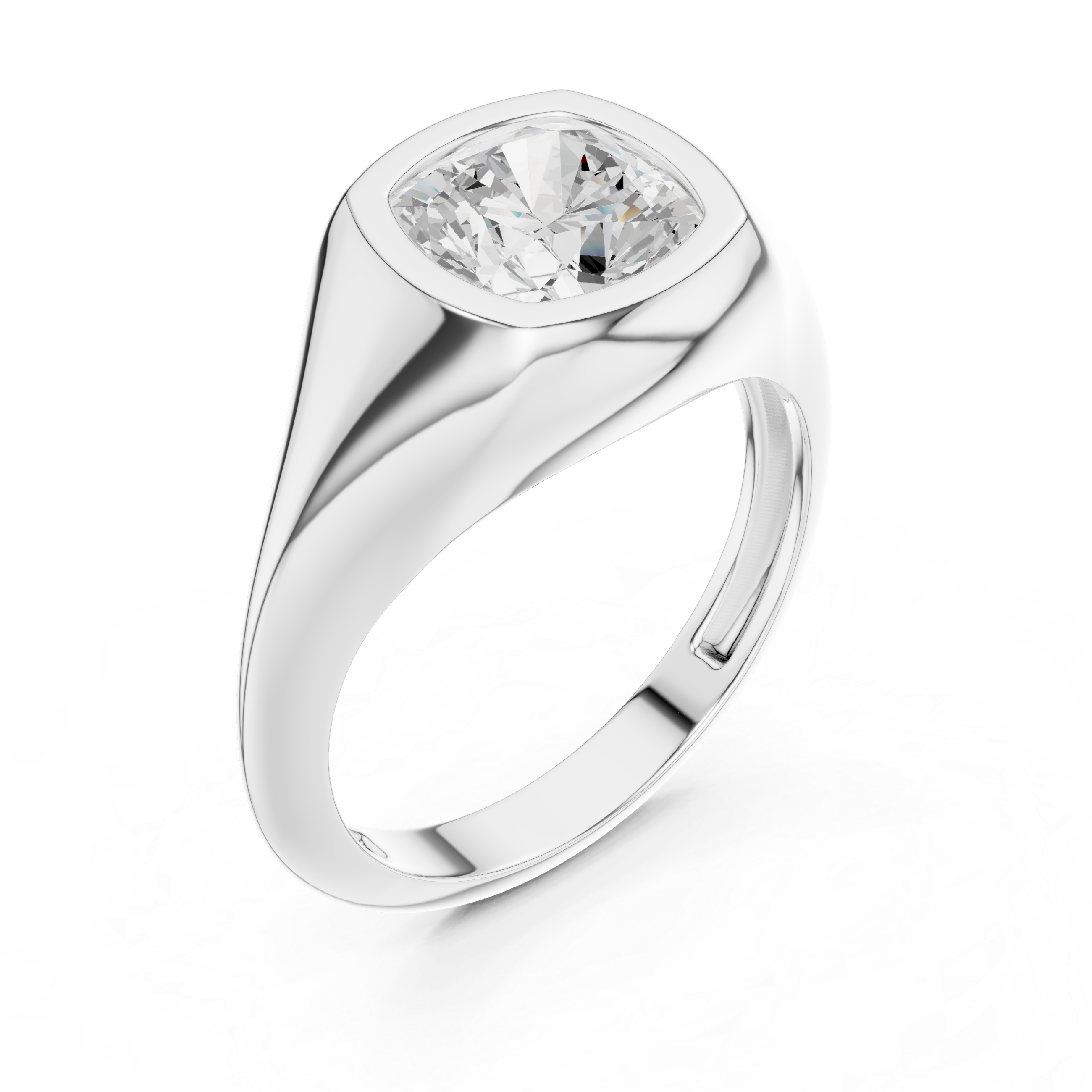 Cushion Cut Diamond Ring with Bezel Signet Setting