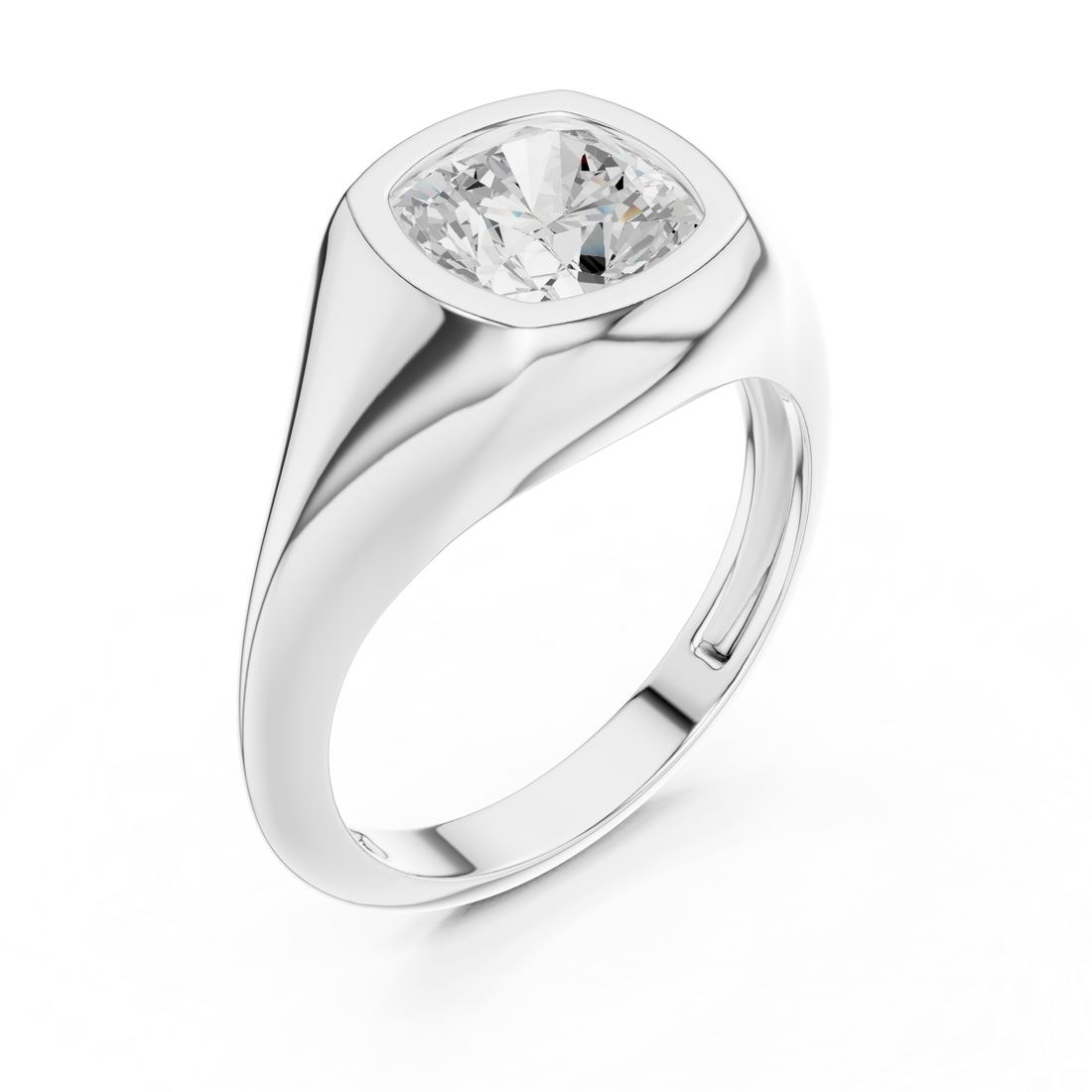 Cushion Cut Diamond Ring with Bezel Signet Setting