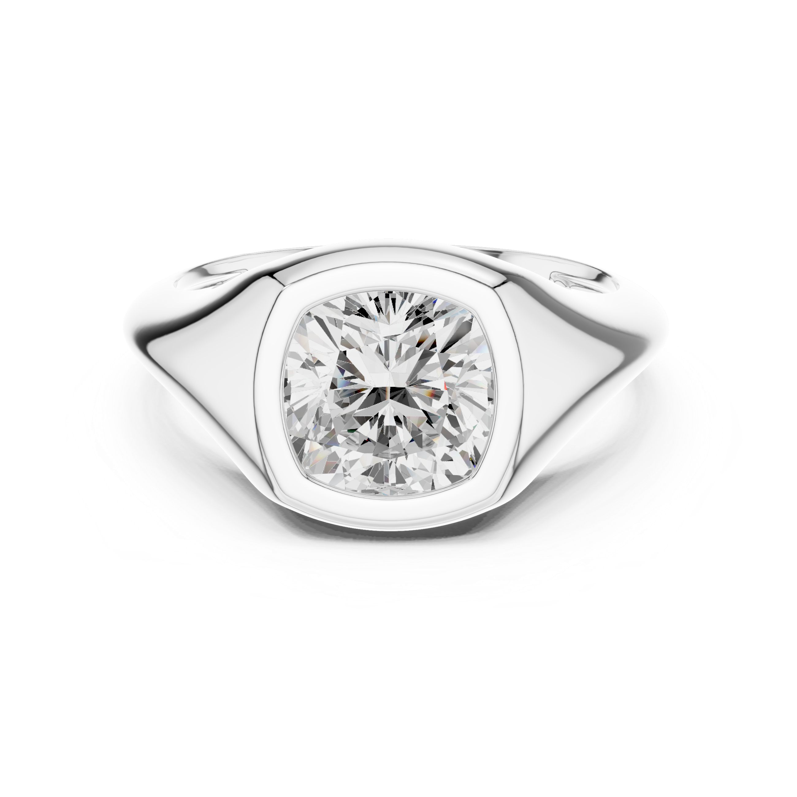 Cushion Cut Diamond Ring with Bezel Signet Setting