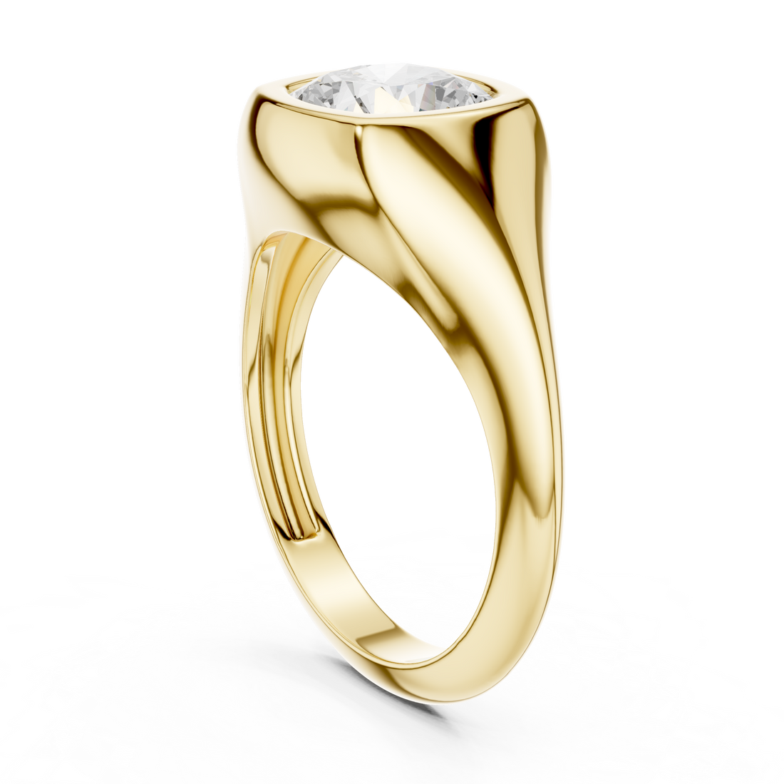 Cushion Cut Diamond Ring with Bezel Signet Setting