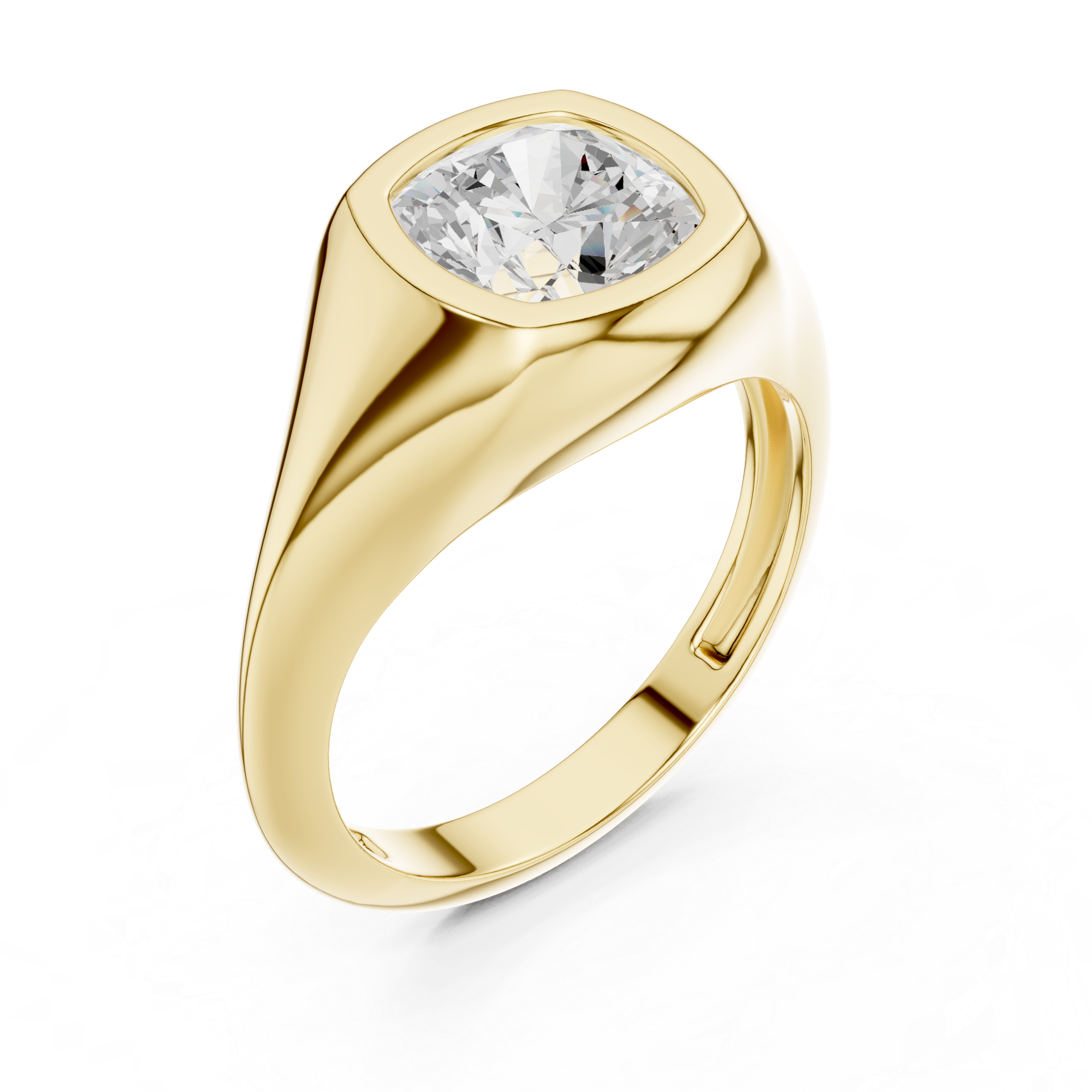 Cushion Cut Diamond Ring with Bezel Signet Setting