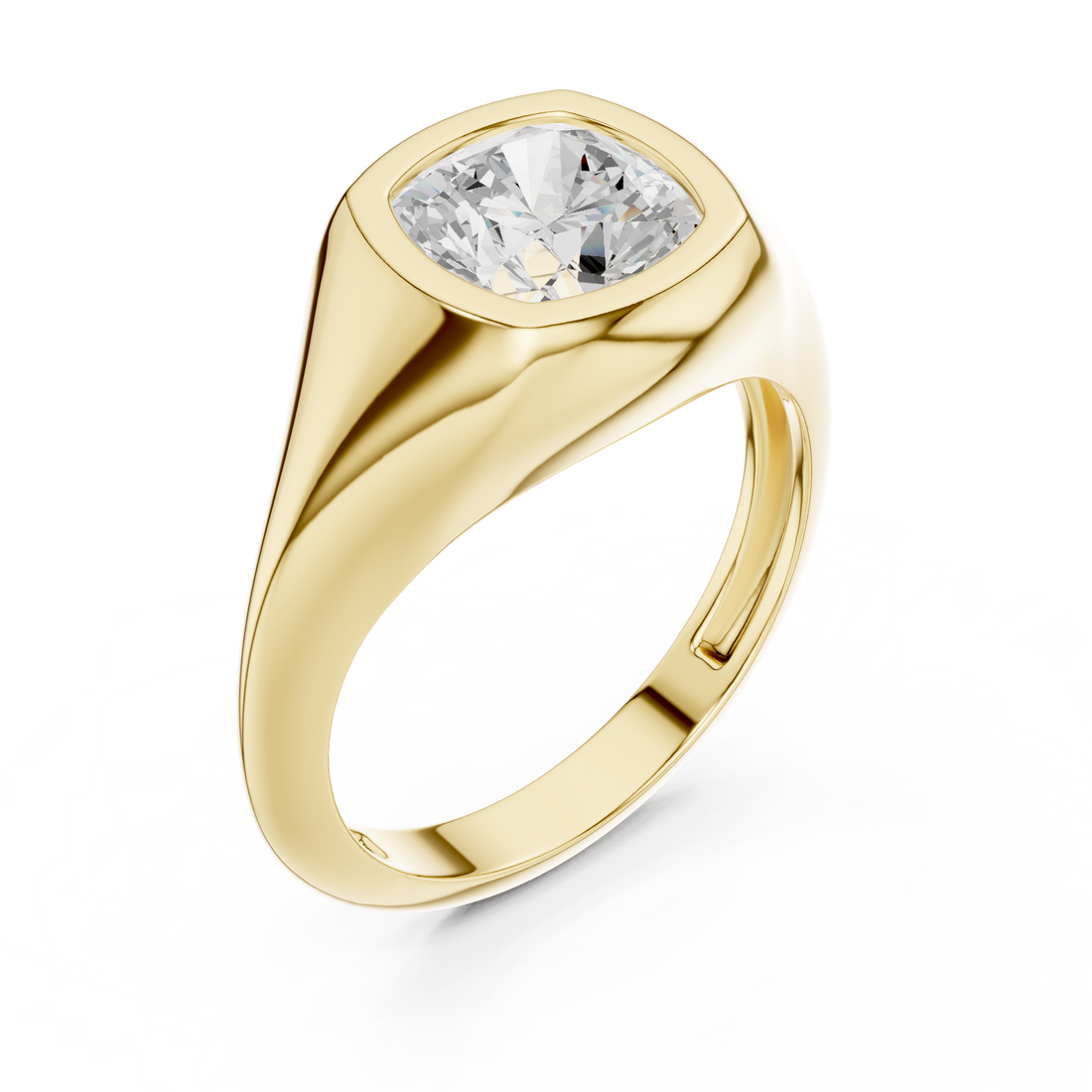 Cushion Cut Diamond Ring with Bezel Signet Setting
