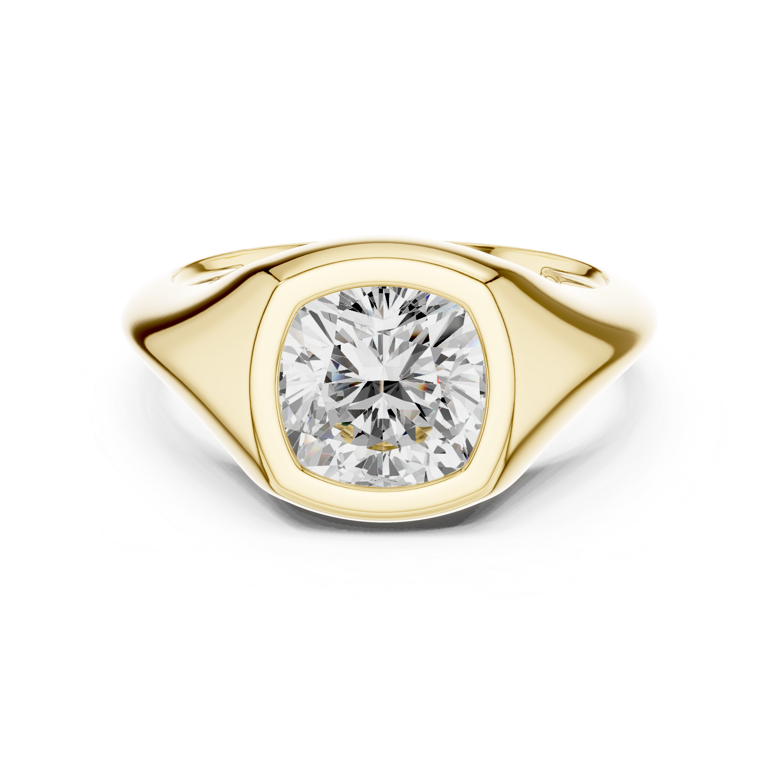 Cushion Cut Diamond Ring with Bezel Signet Setting