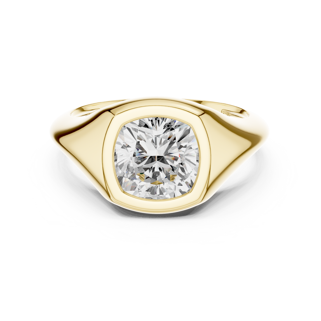Cushion Cut Diamond Ring with Bezel Signet Setting