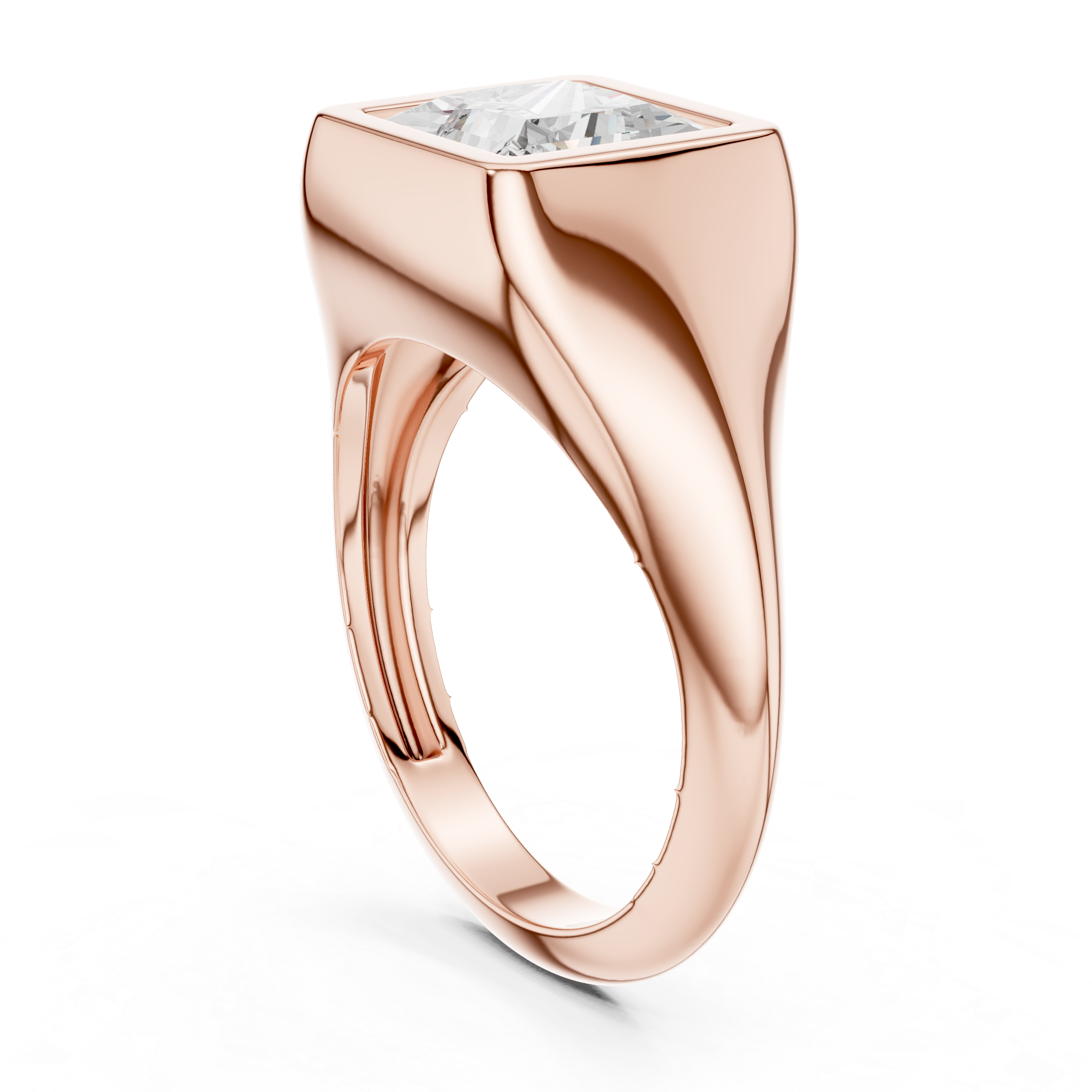 Princess Cut Diamond Ring with Bezel Signet Setting