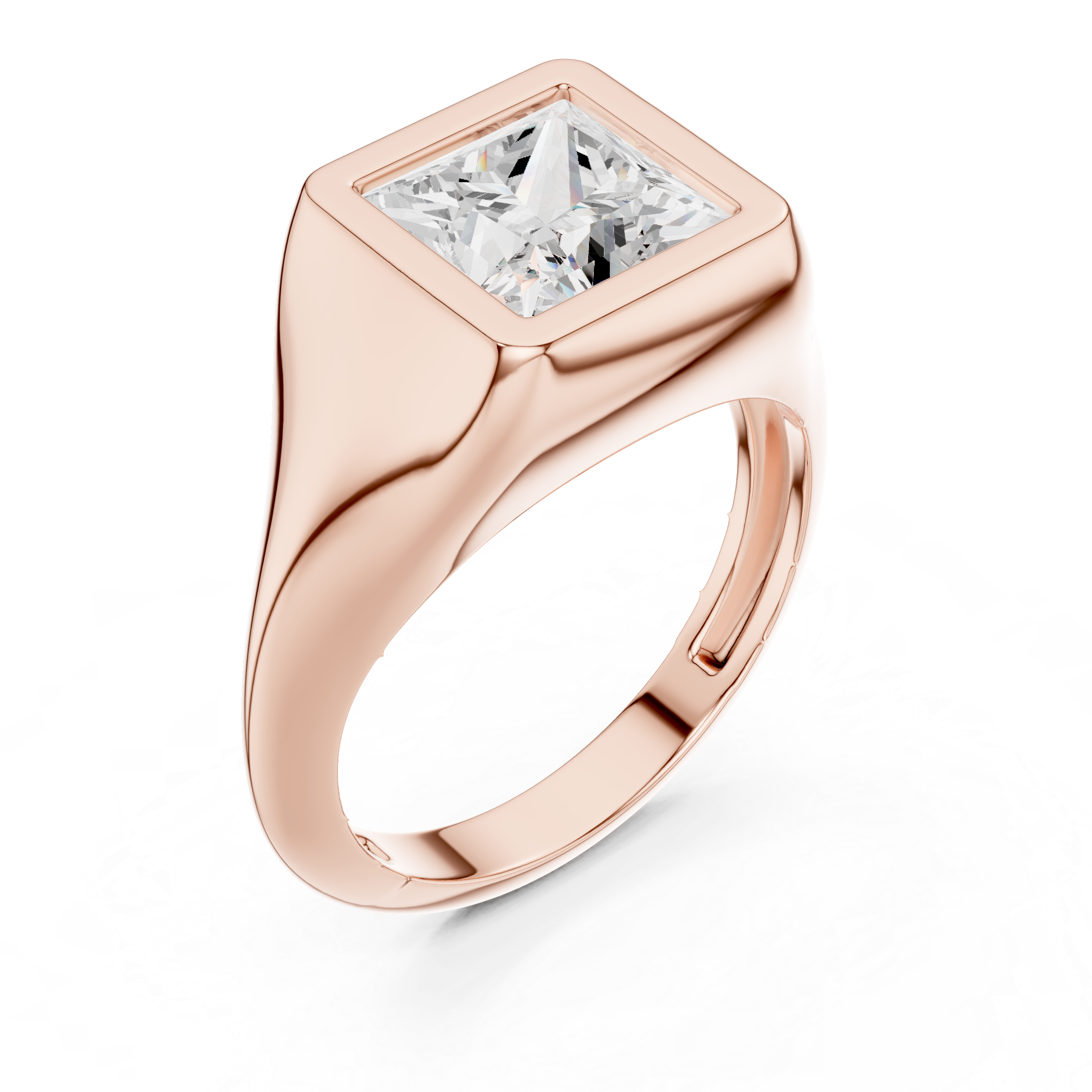 Princess Cut Diamond Ring with Bezel Signet Setting