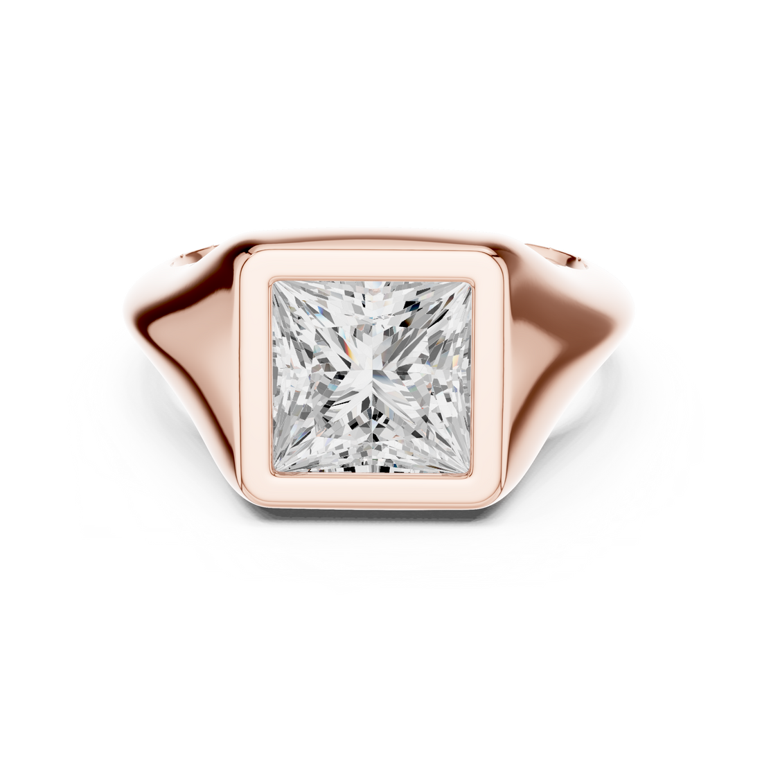 Princess Cut Diamond Ring with Bezel Signet Setting