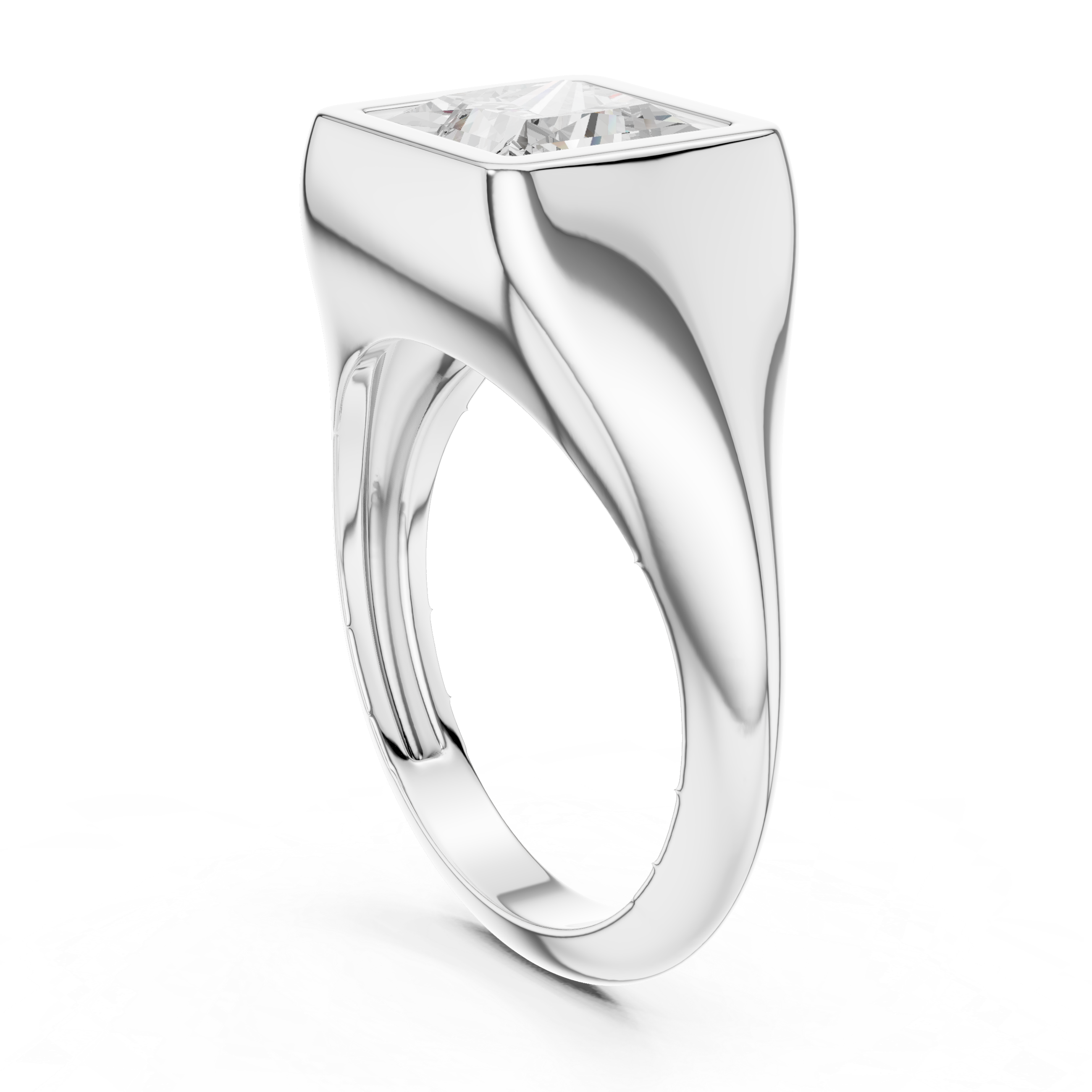 Princess Cut Diamond Ring with Bezel Signet Setting