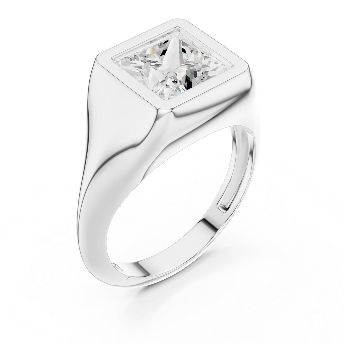 Princess Cut Diamond Ring with Bezel Signet Setting