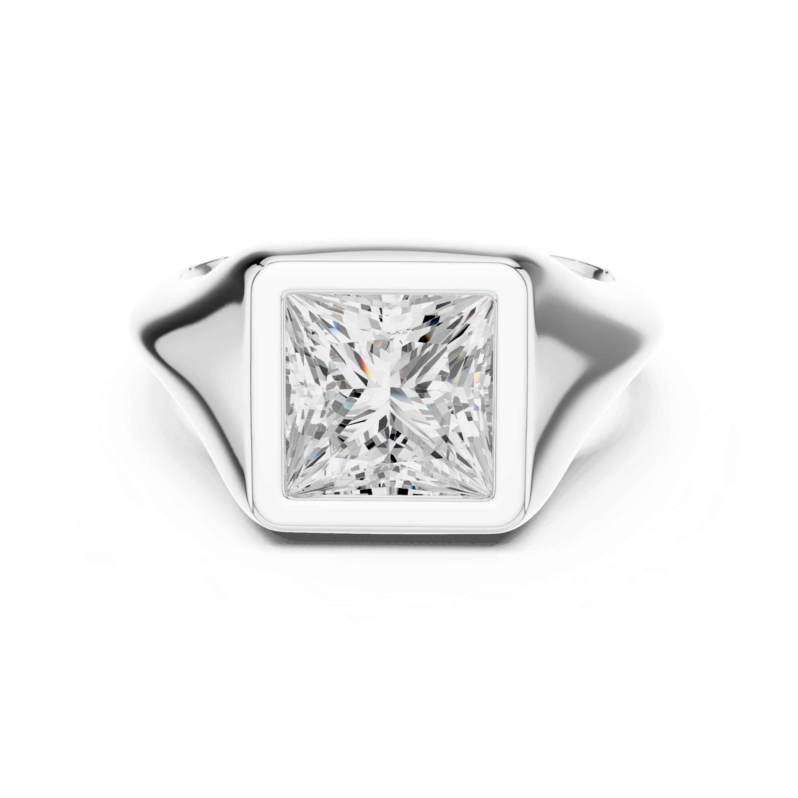 Princess Cut Diamond Ring with Bezel Signet Setting