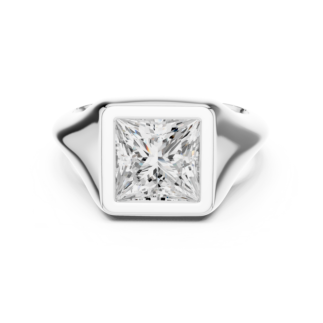 Princess Cut Diamond Ring with Bezel Signet Setting