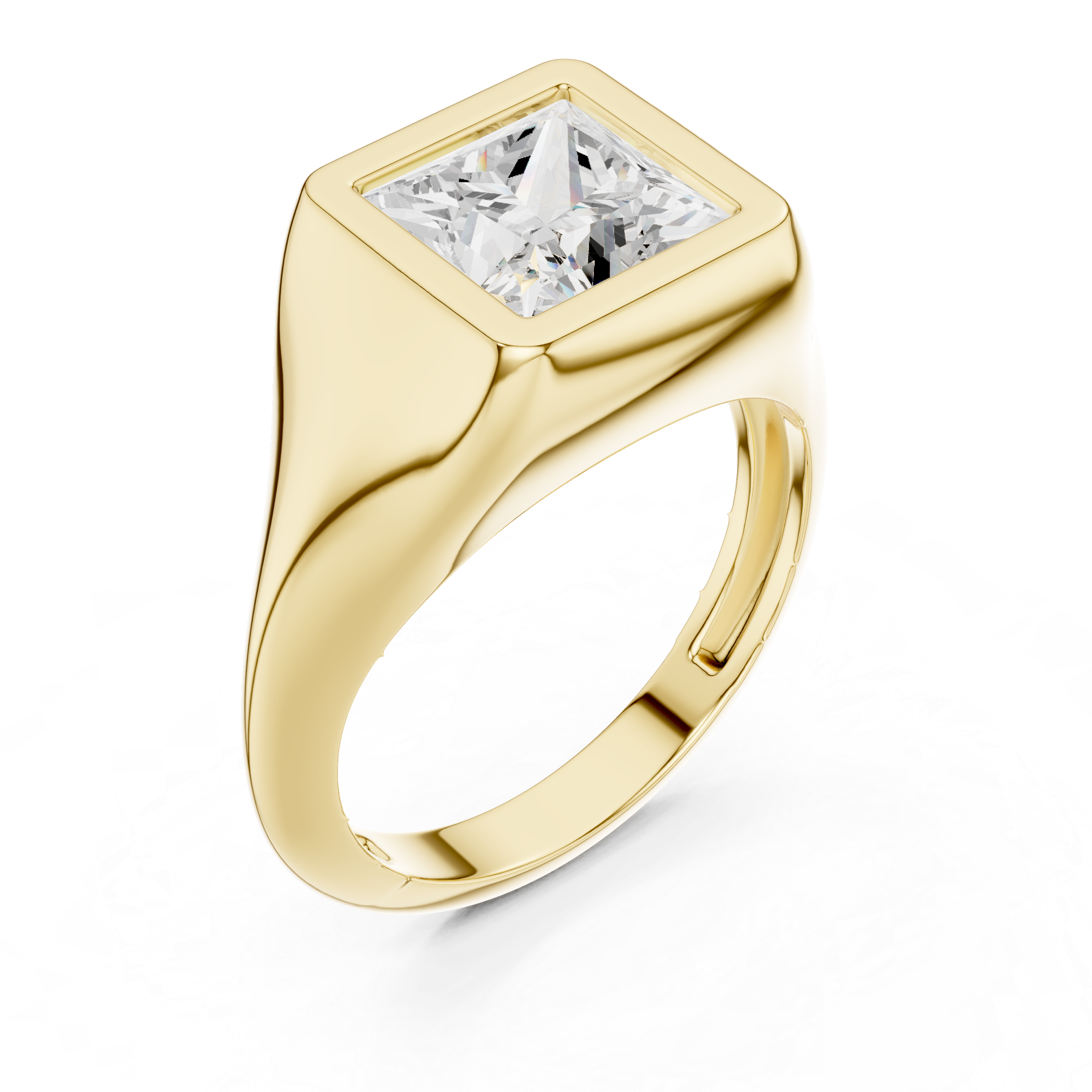 Princess Cut Diamond Ring with Bezel Signet Setting