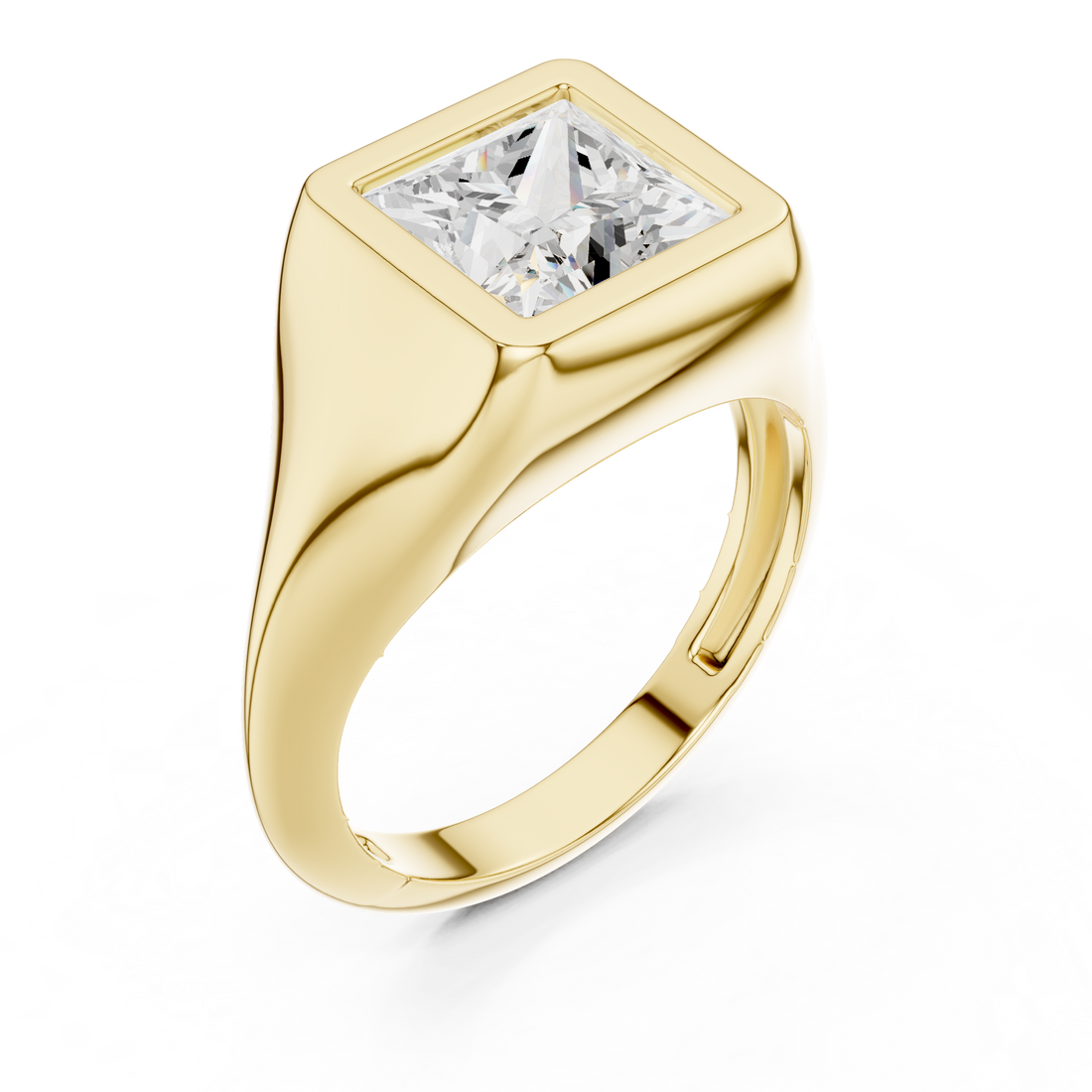 Princess Cut Diamond Ring with Bezel Signet Setting