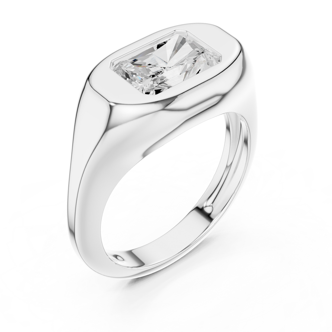 Radiant Cut Diamond Ring with Bezel Signet Setting