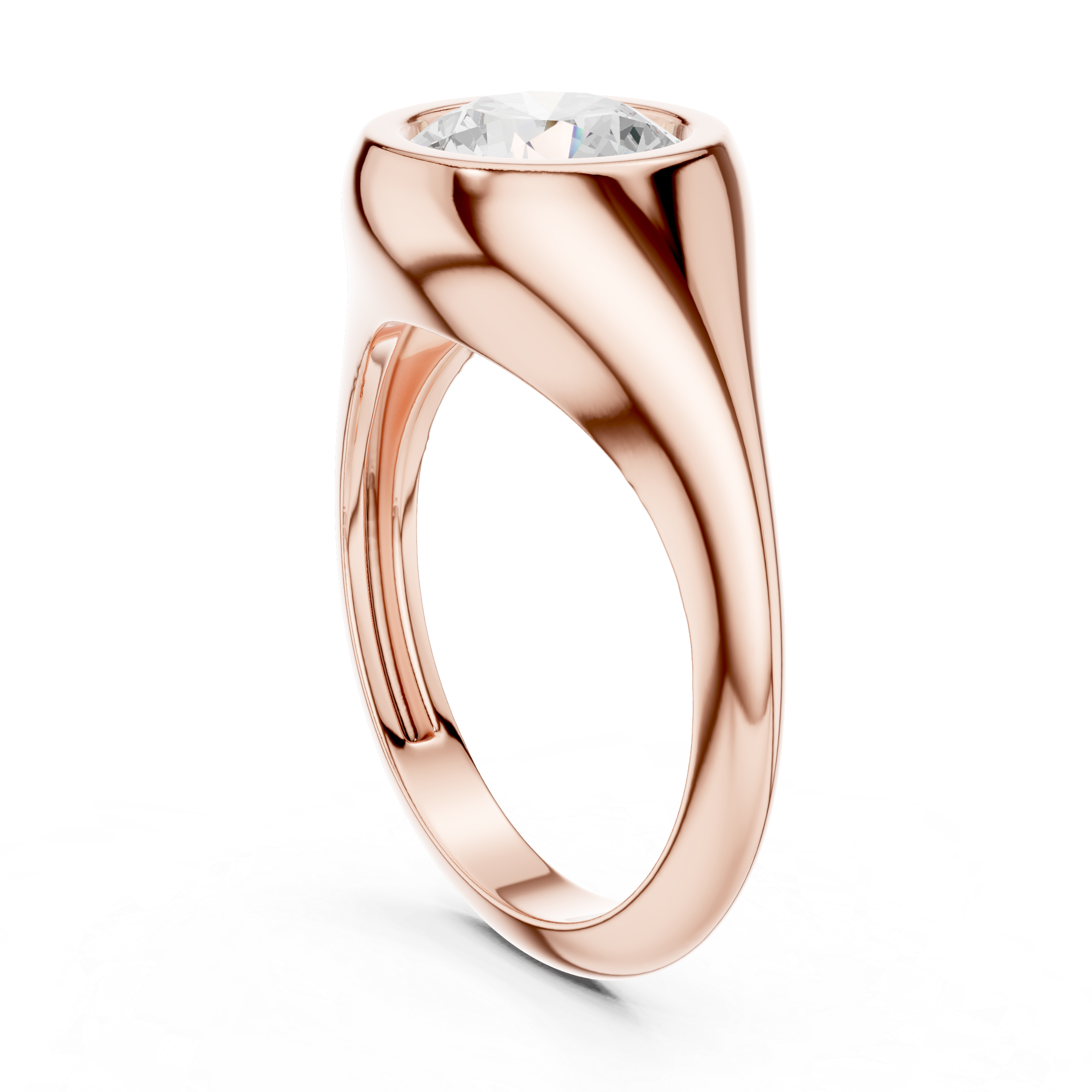 Round Cut Diamond Ring with Bezel Signet Setting