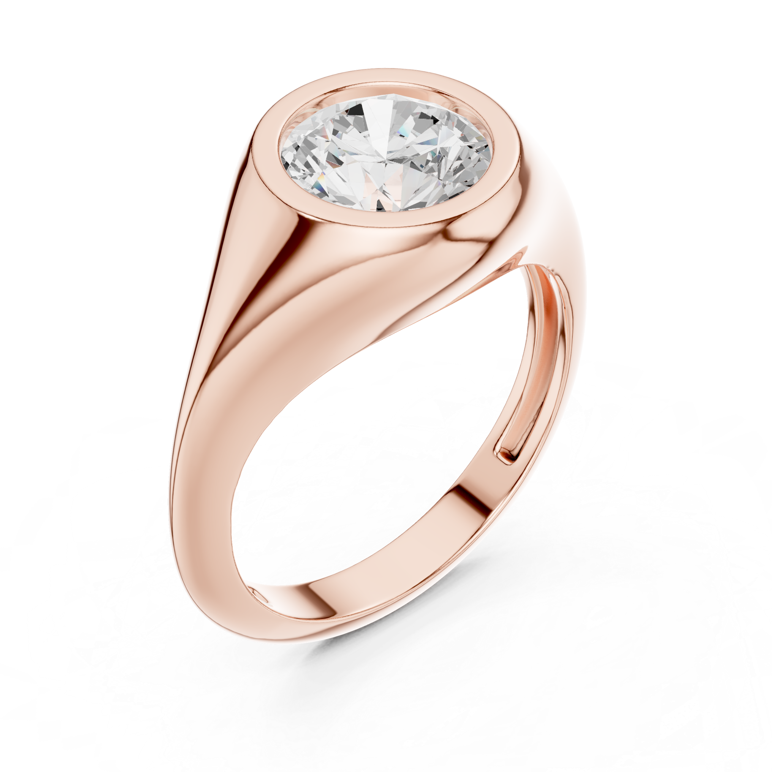 Round Cut Diamond Ring with Bezel Signet Setting