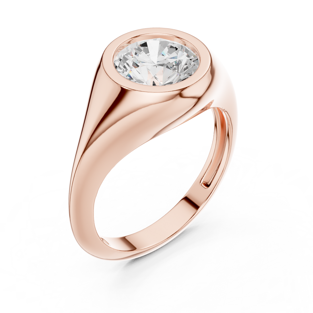 Round Cut Diamond Ring with Bezel Signet Setting