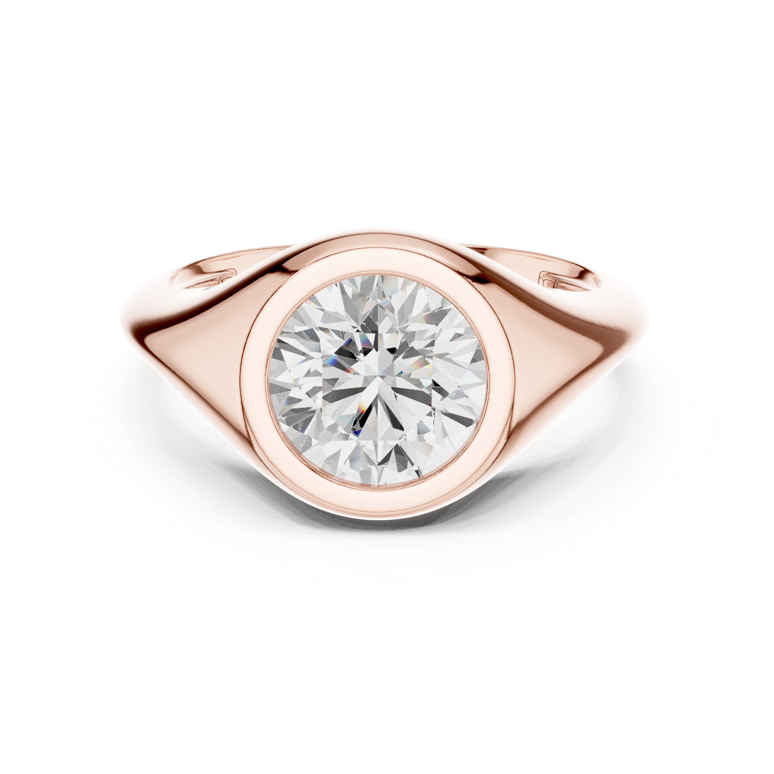 Round Cut Diamond Ring with Bezel Signet Setting