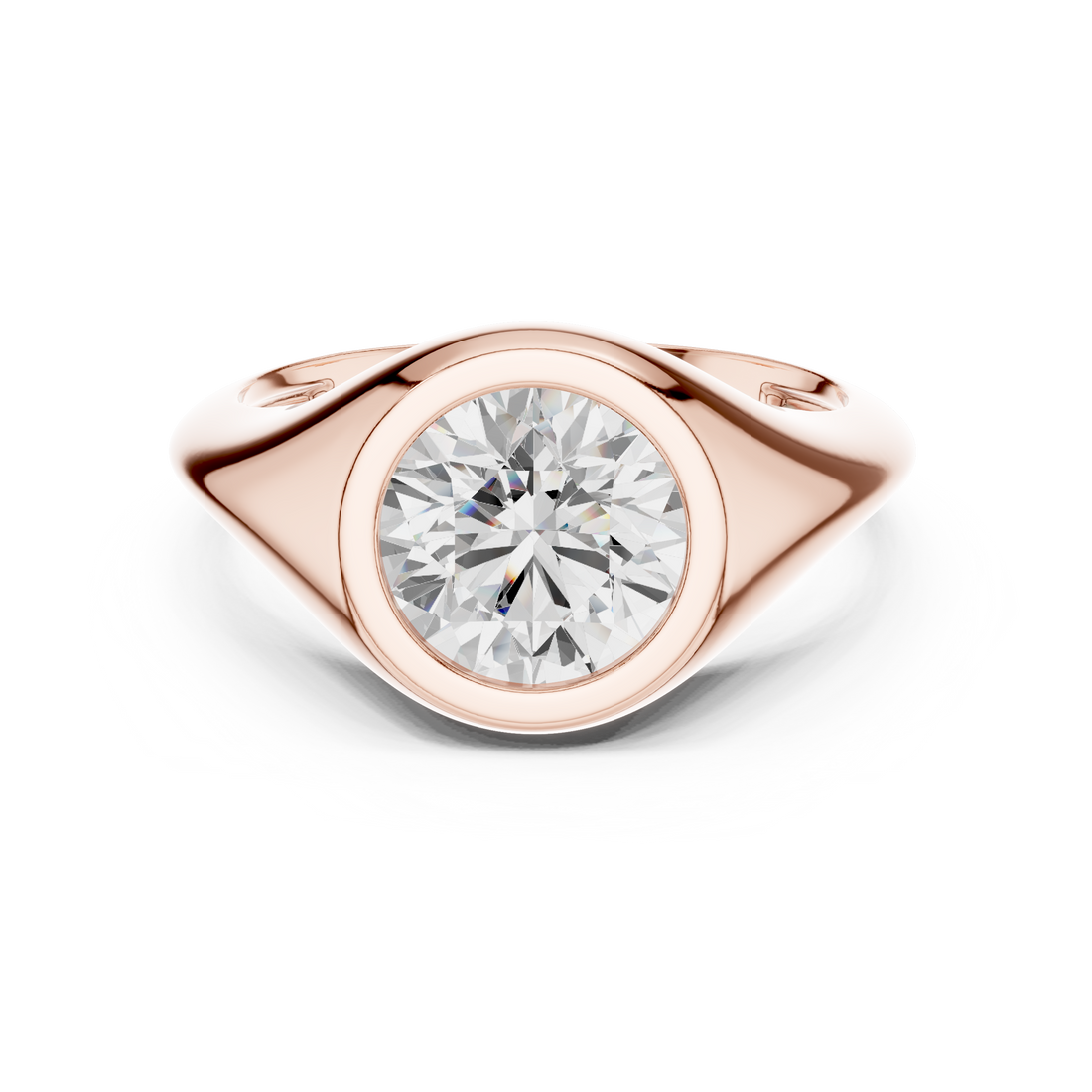 Round Cut Diamond Ring with Bezel Signet Setting