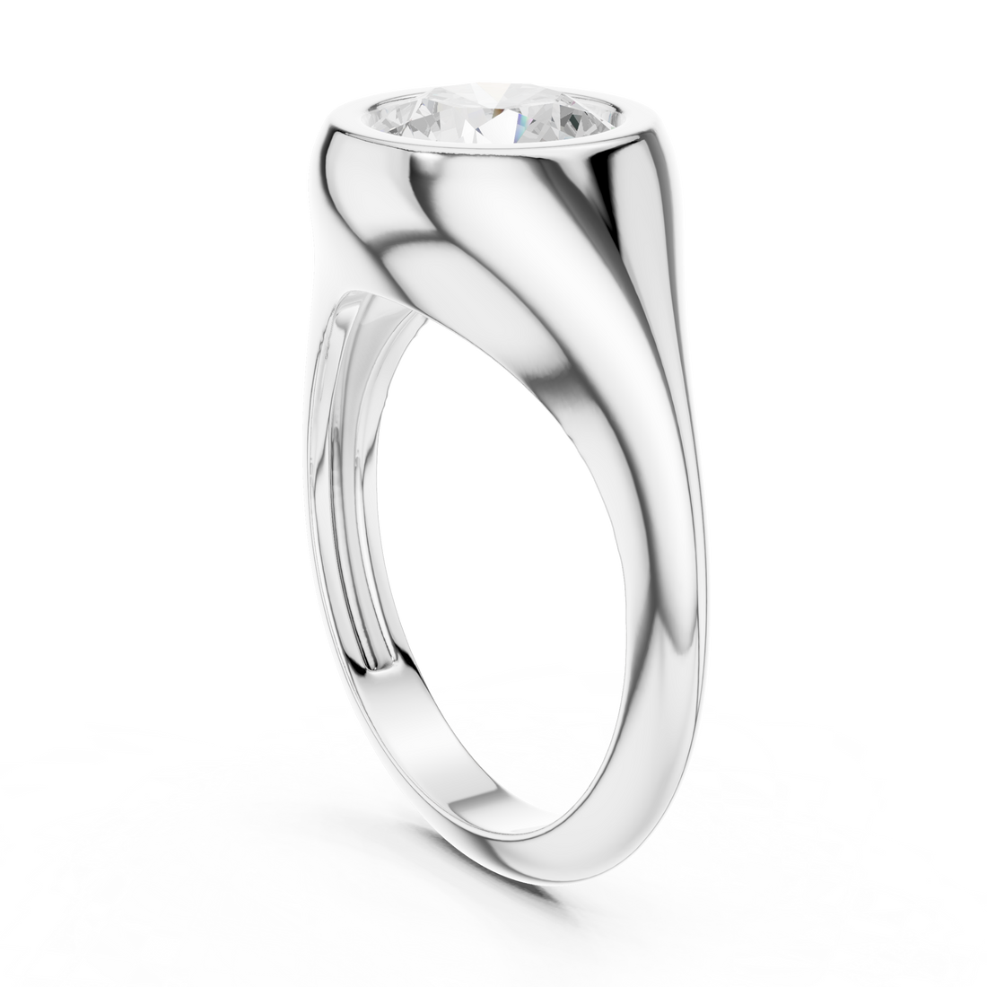 Round Cut Diamond Ring with Bezel Signet Setting