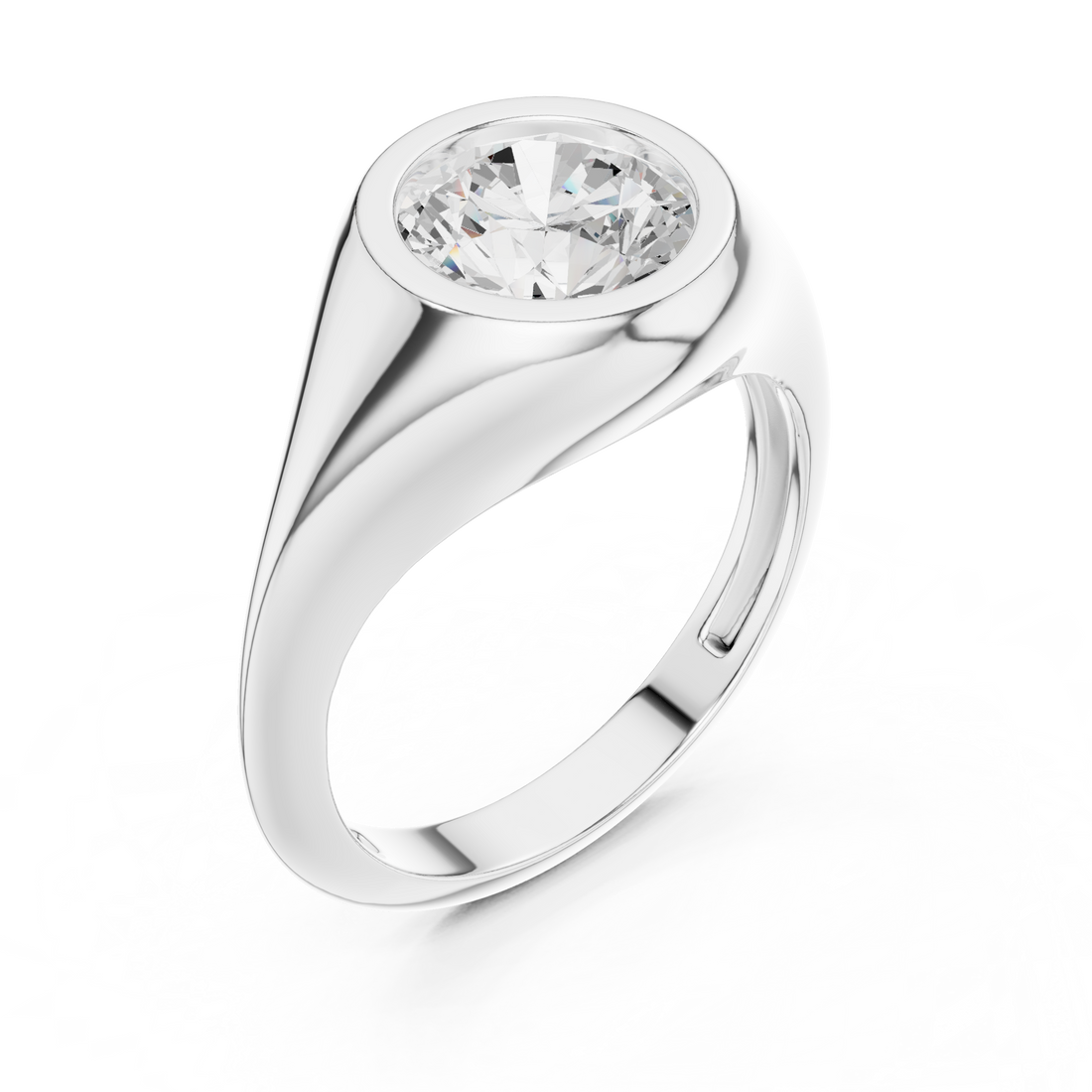 Round Cut Diamond Ring with Bezel Signet Setting