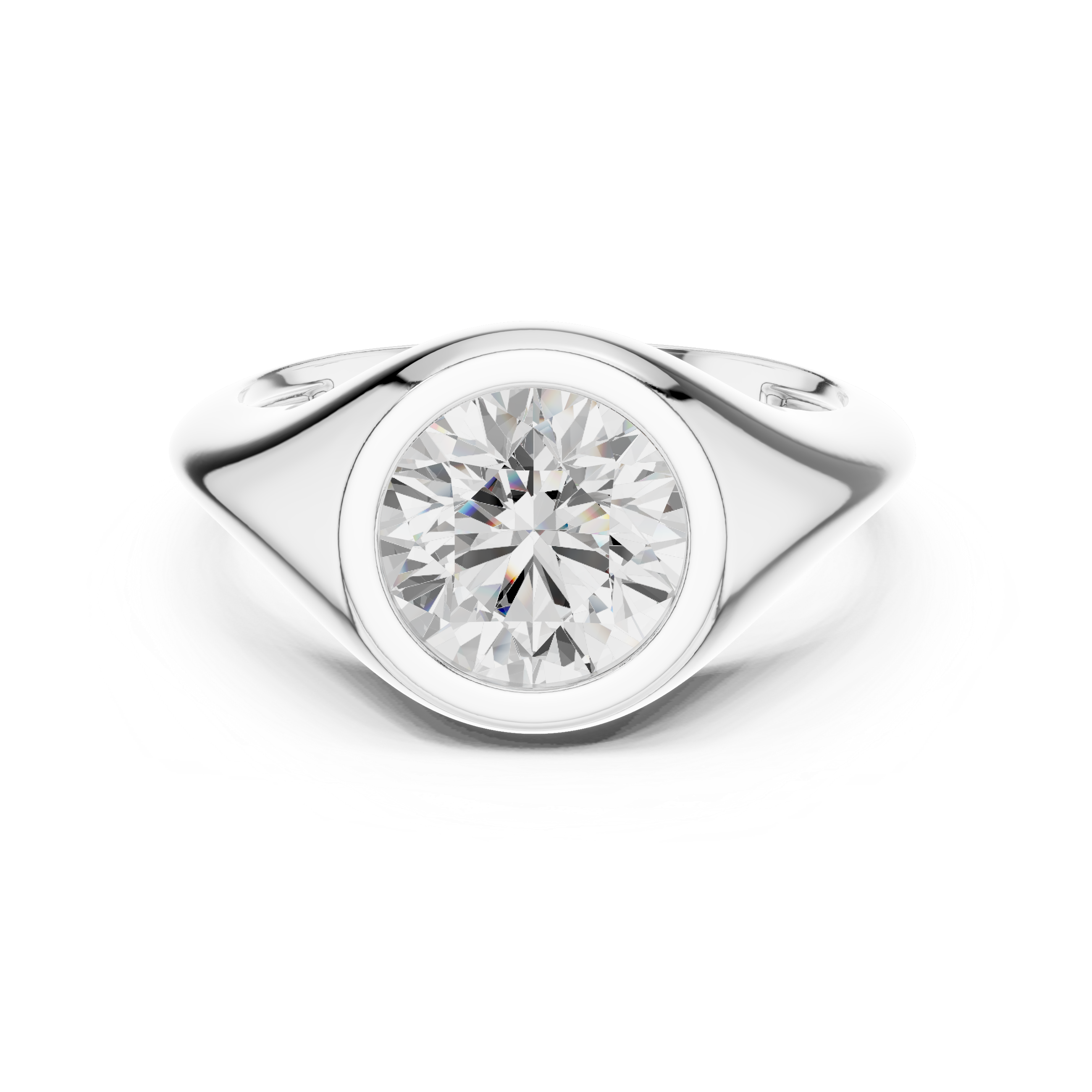 Round Cut Diamond Ring with Bezel Signet Setting