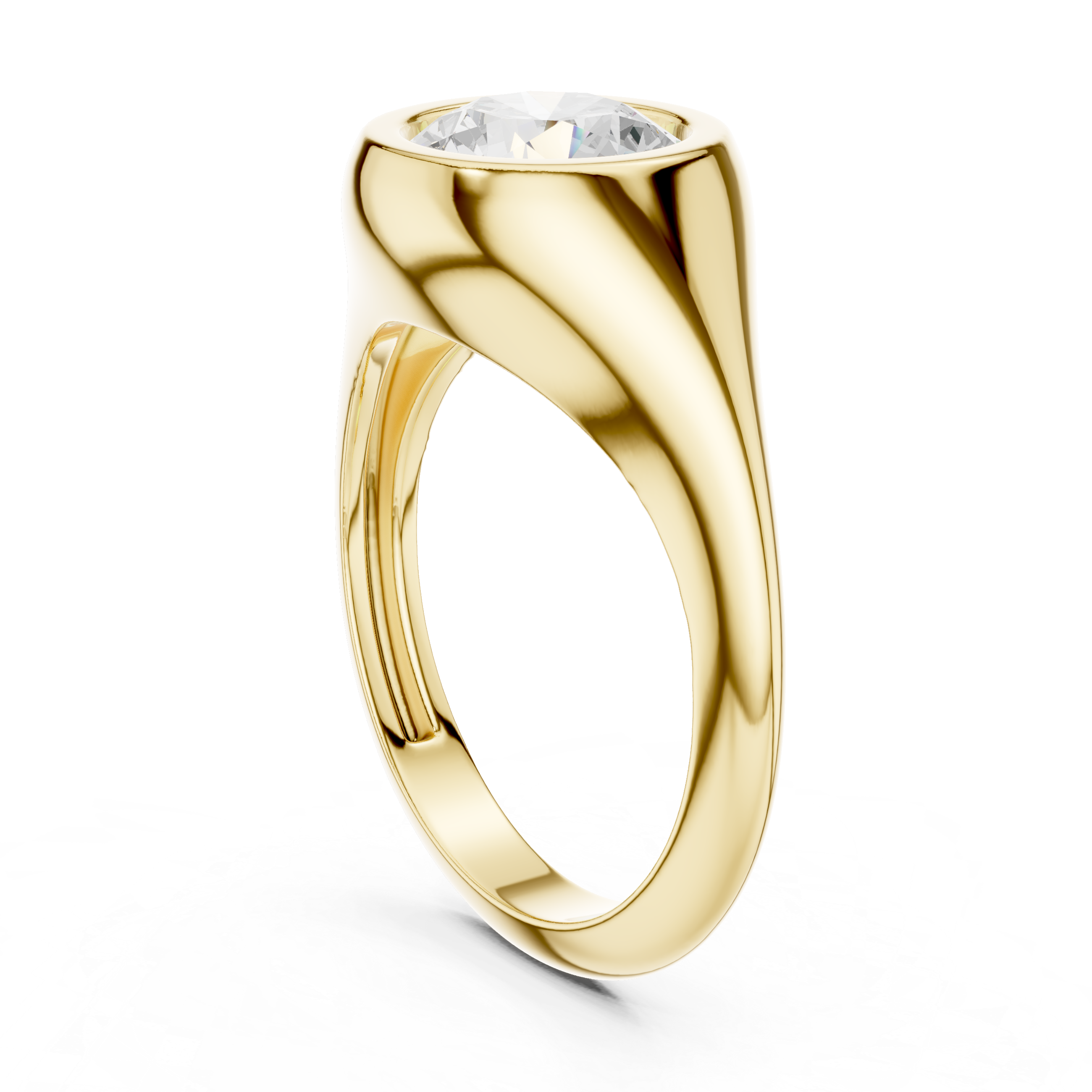 Round Cut Diamond Ring with Bezel Signet Setting