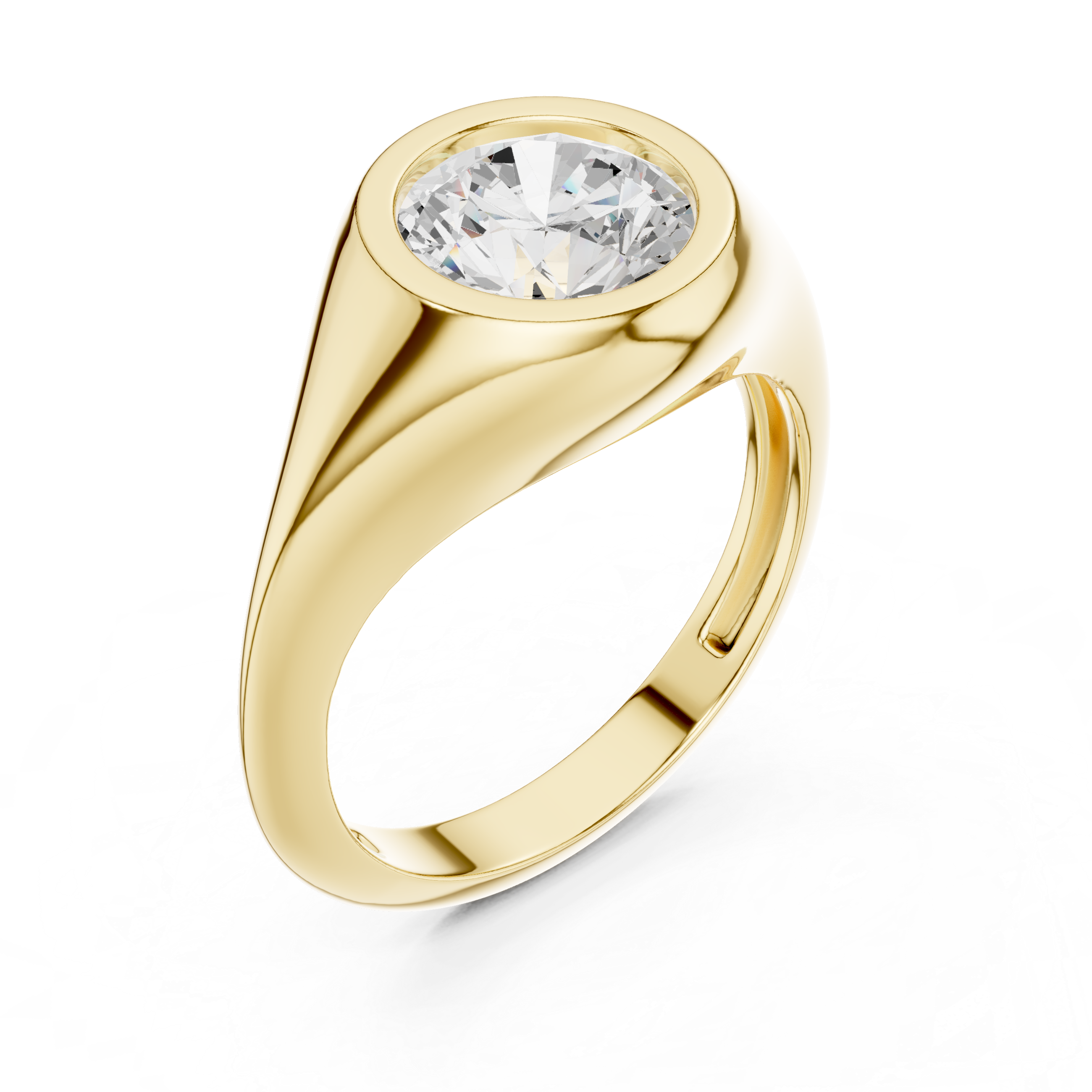 Round Cut Diamond Ring with Bezel Signet Setting