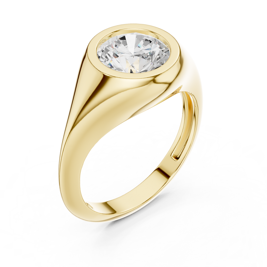 Round Cut Diamond Ring with Bezel Signet Setting