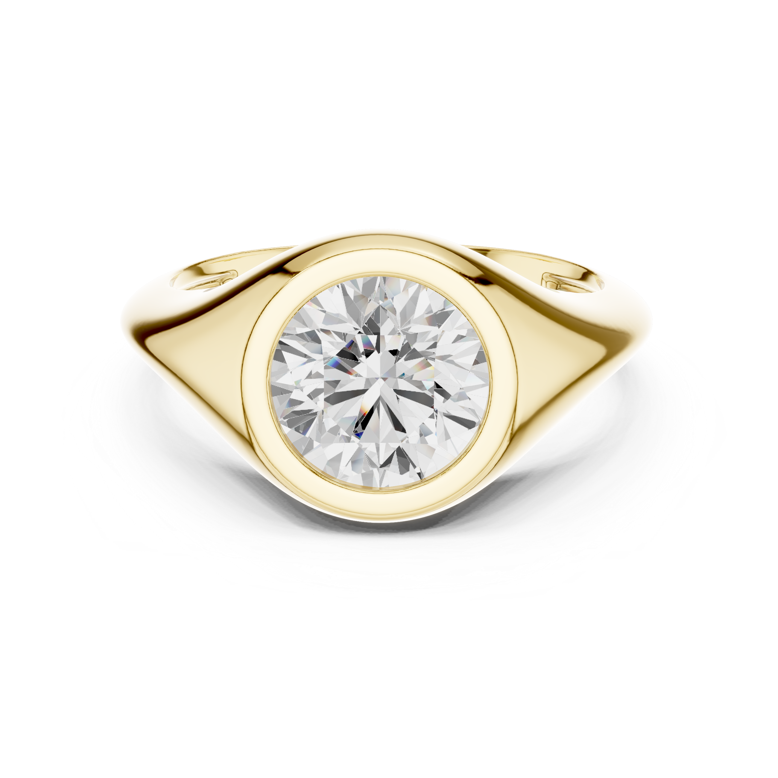 Round Cut Diamond Ring with Bezel Signet Setting