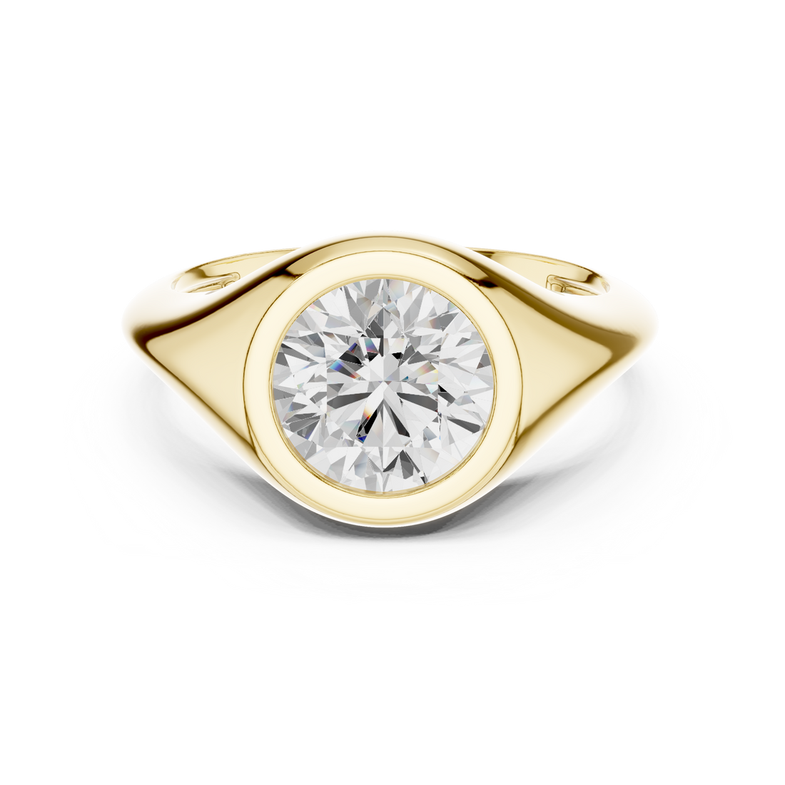 Round Cut Diamond Ring with Bezel Signet Setting