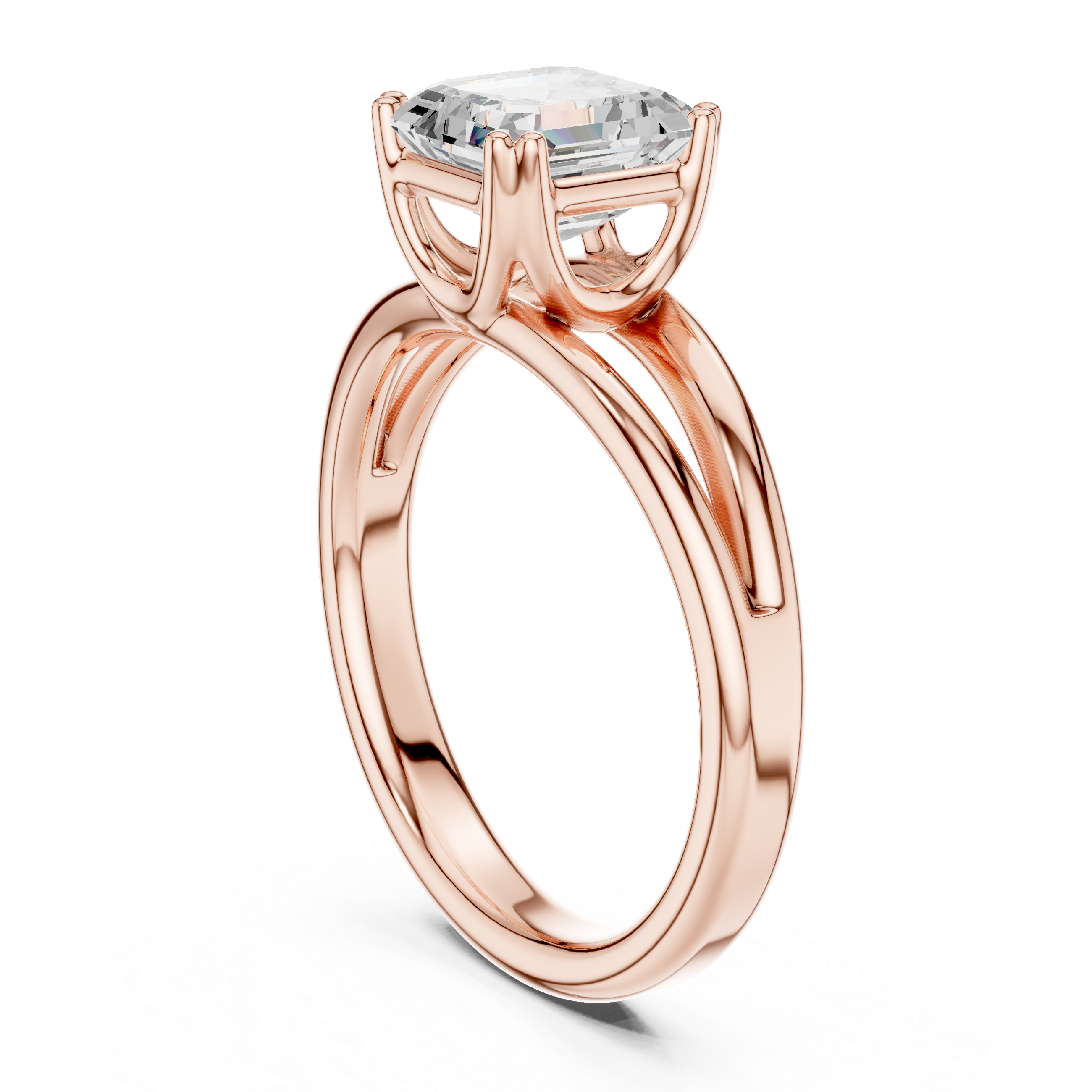 Asscher Cut Solitaire Engagement Ring with Split Shank Plain Band
