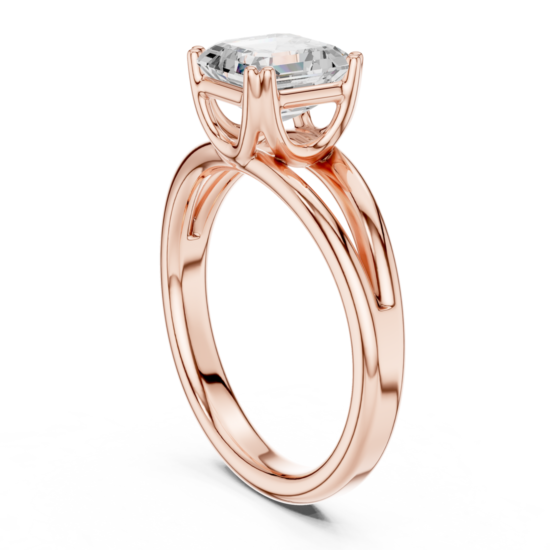 Asscher Cut Solitaire Engagement Ring with Split Shank Plain Band