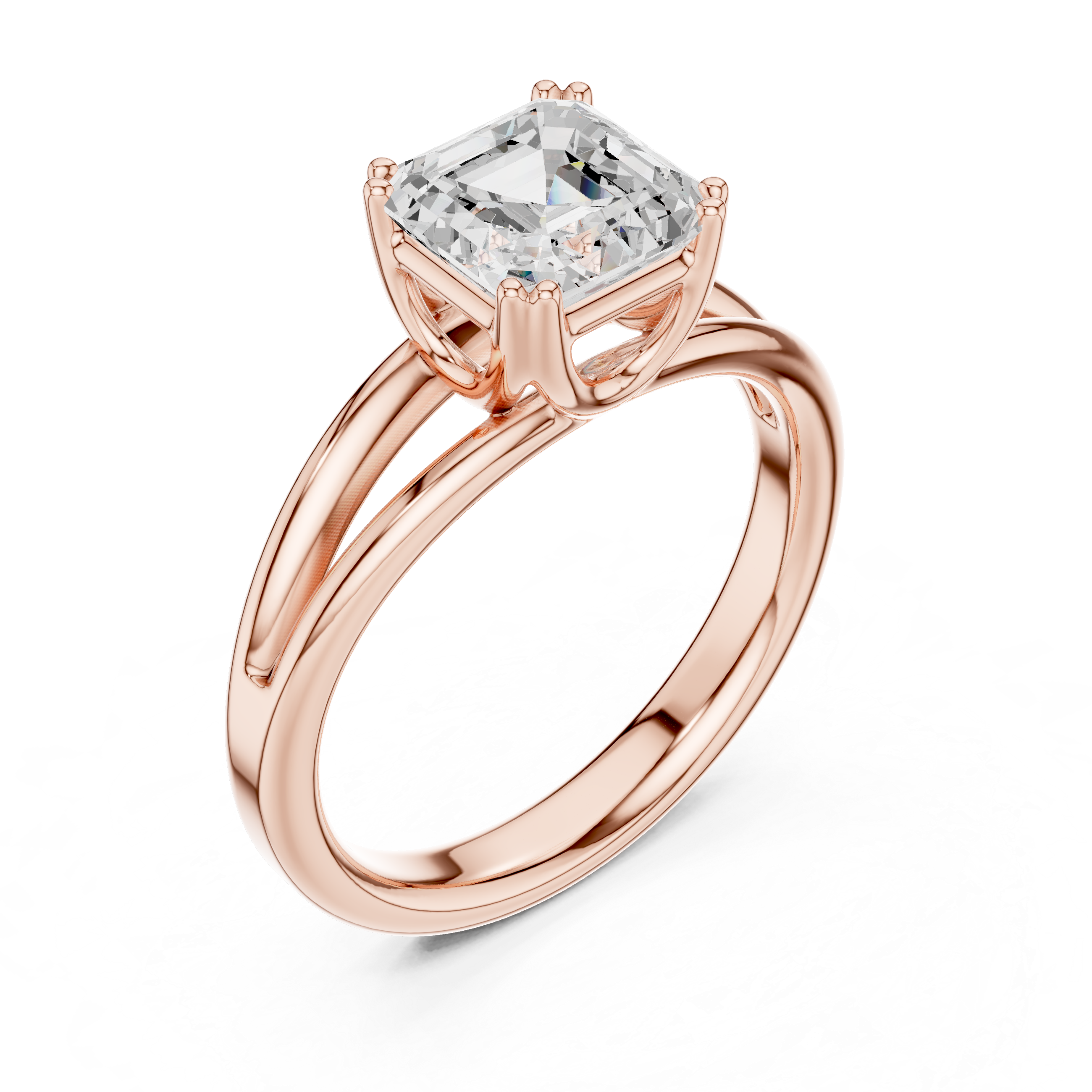 Asscher Cut Solitaire Engagement Ring with Split Shank Plain Band
