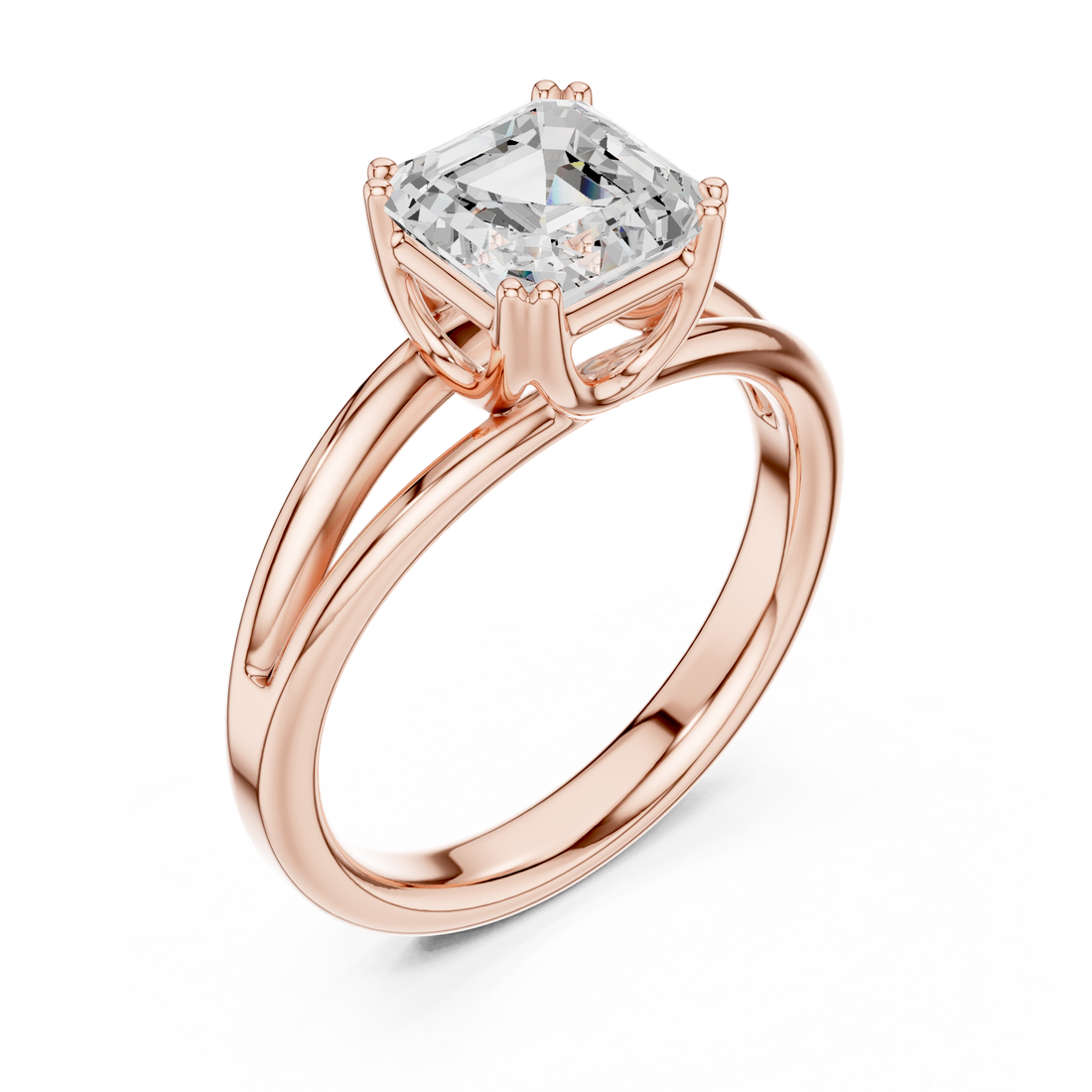 Asscher Cut Solitaire Engagement Ring with Split Shank Plain Band