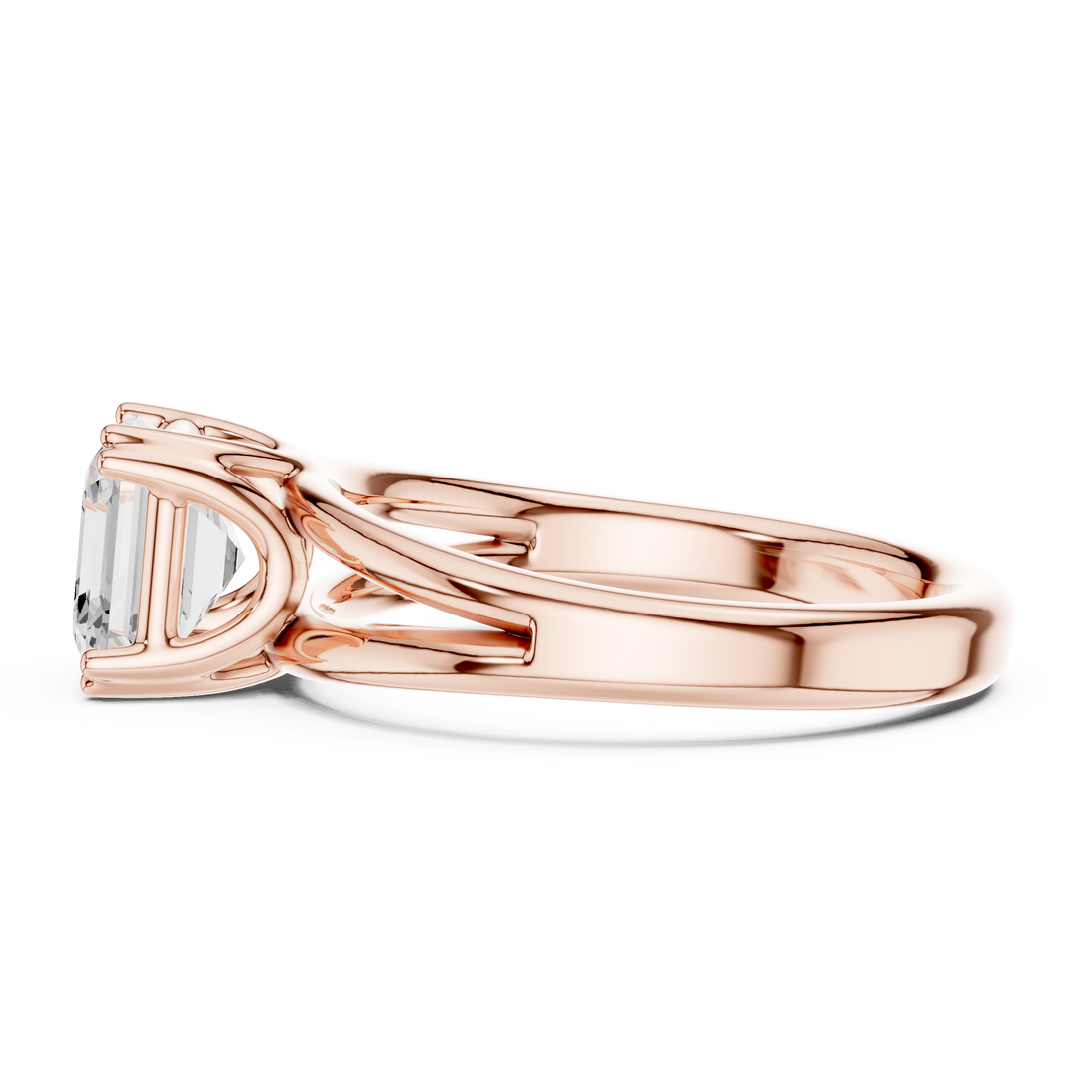 Asscher Cut Solitaire Engagement Ring with Split Shank Plain Band