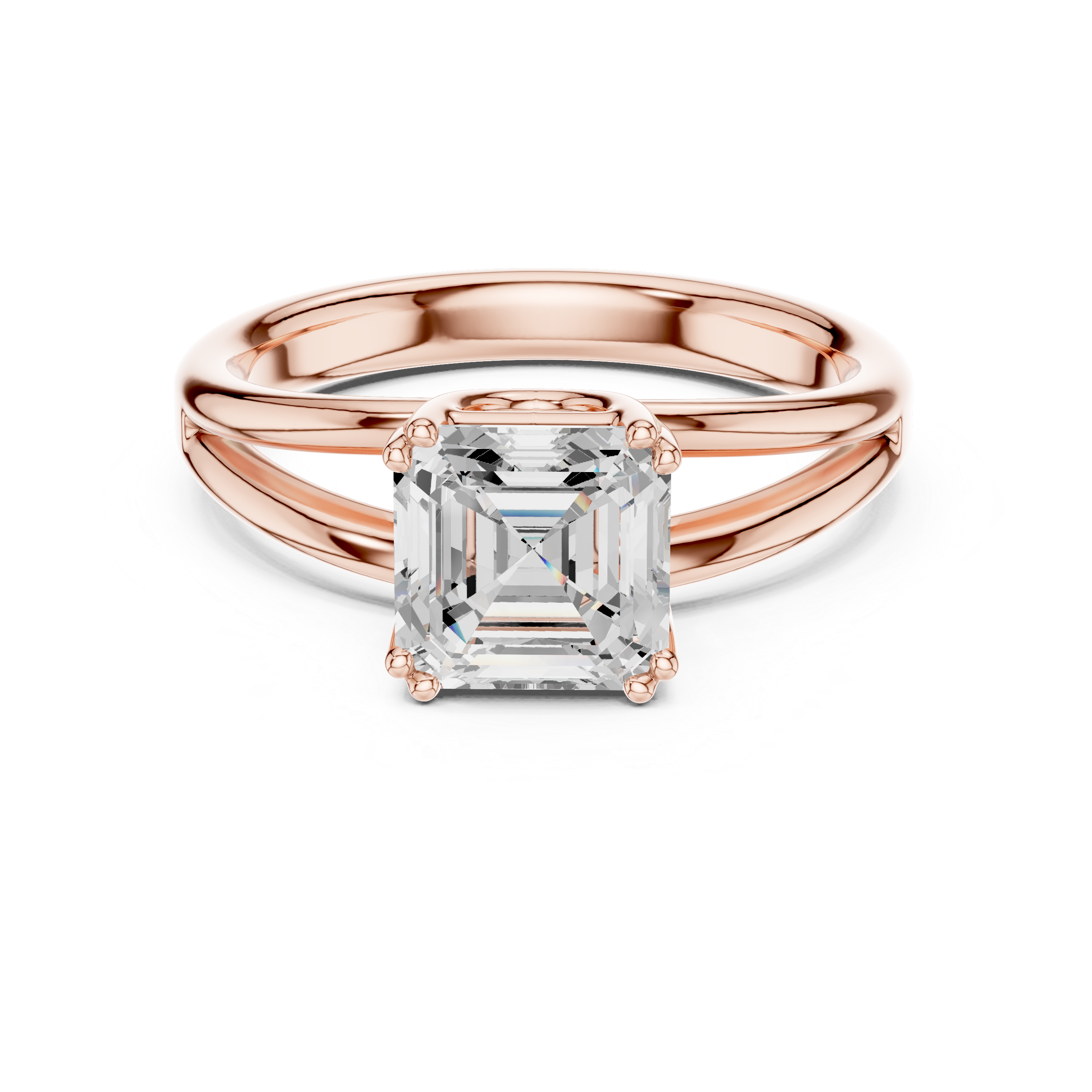 Asscher Cut Solitaire Engagement Ring with Split Shank Plain Band