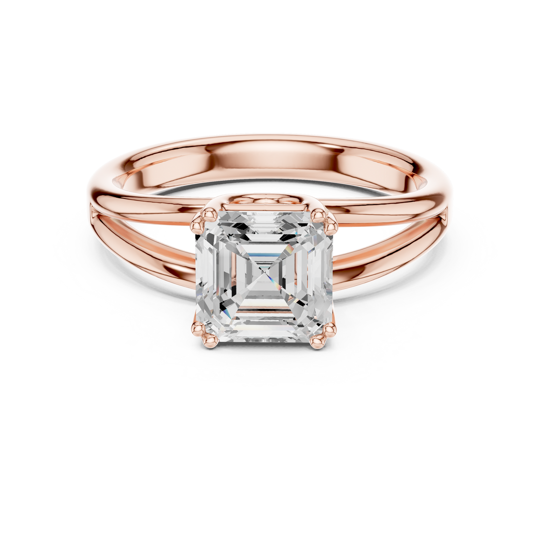 Asscher Cut Solitaire Engagement Ring with Split Shank Plain Band