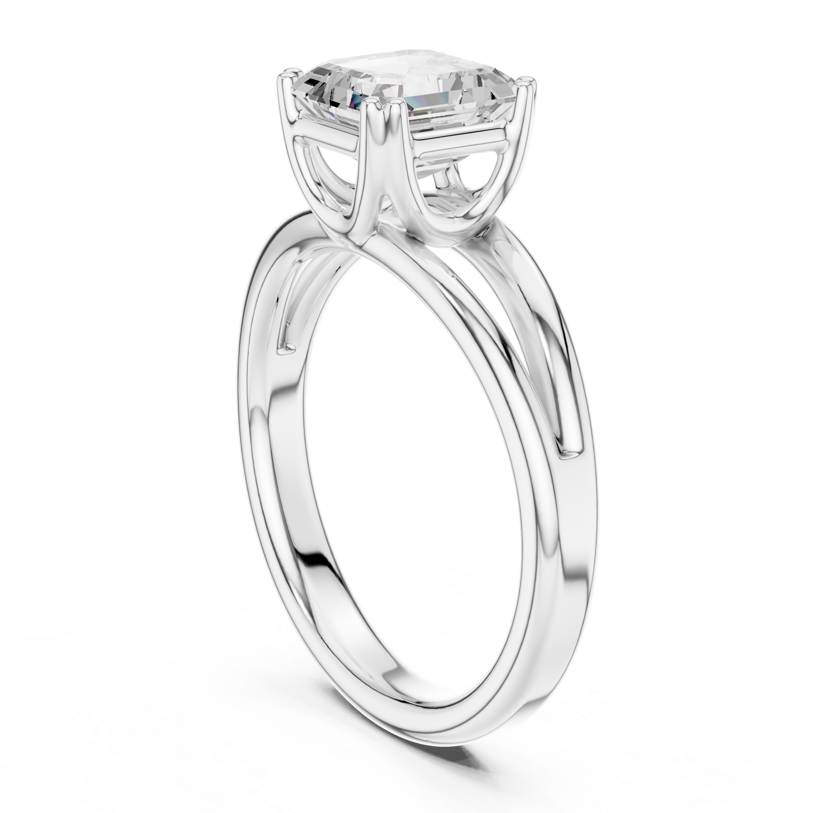 Asscher Cut Solitaire Engagement Ring with Split Shank Plain Band