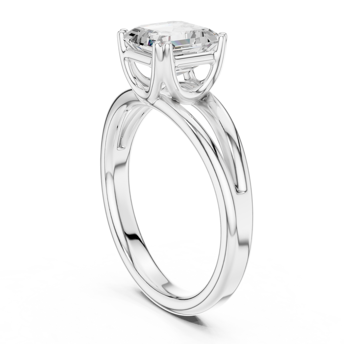 Asscher Cut Solitaire Engagement Ring with Split Shank Plain Band