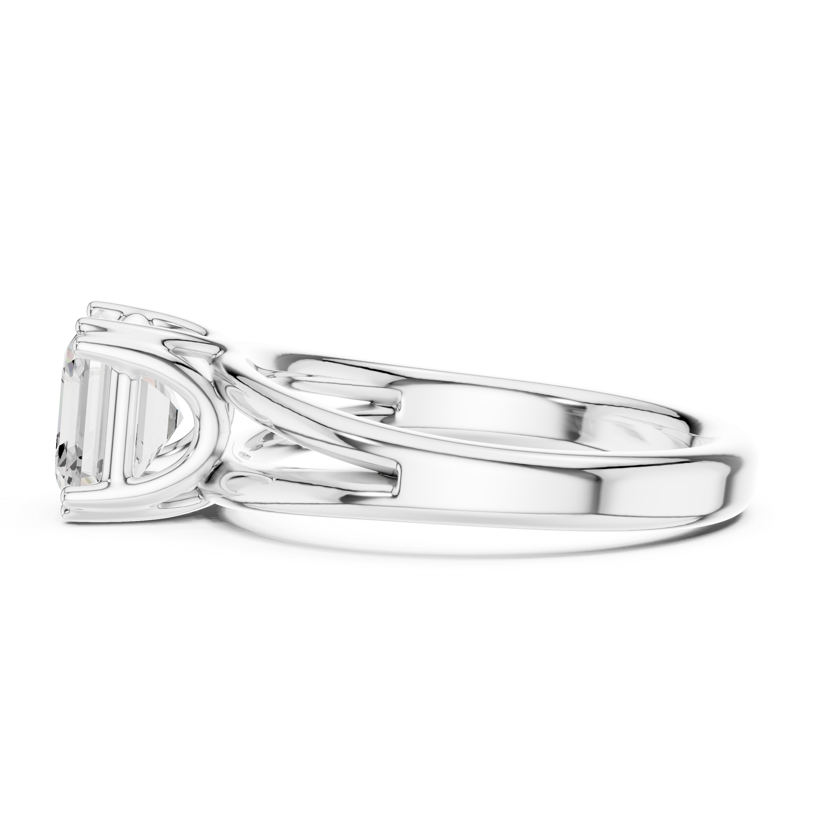Asscher Cut Solitaire Engagement Ring with Split Shank Plain Band